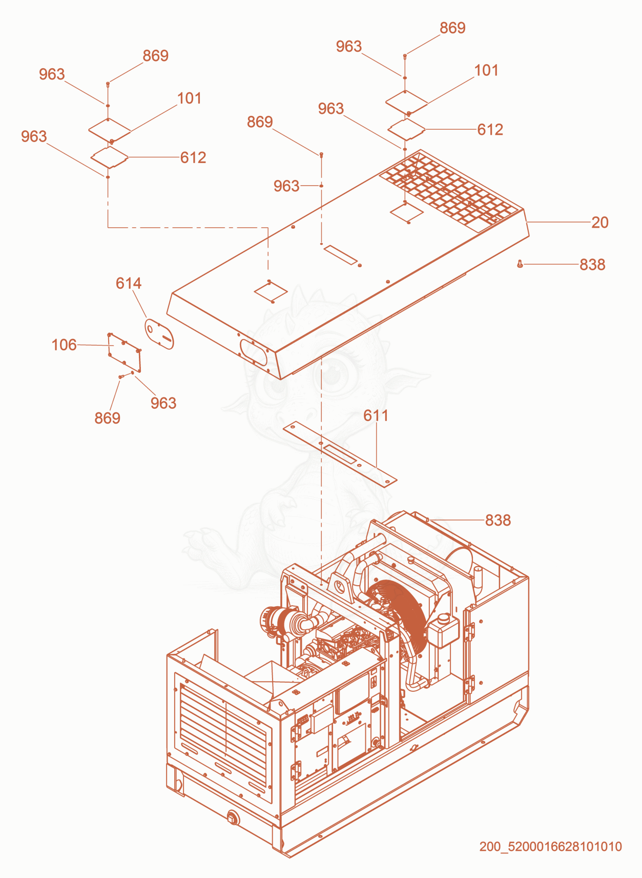 Exploded parts diagram of the Roof Panel of a Wacker Neuson G20, with numbered balloons