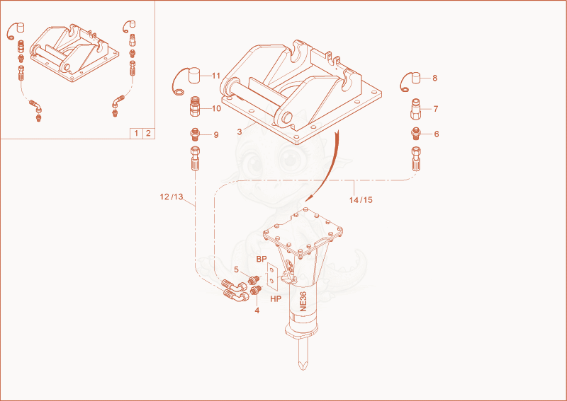 Exploded parts diagram of the Kit hydr. breaker NE36 of a Wacker Neuson 6503-2, with numbered balloons