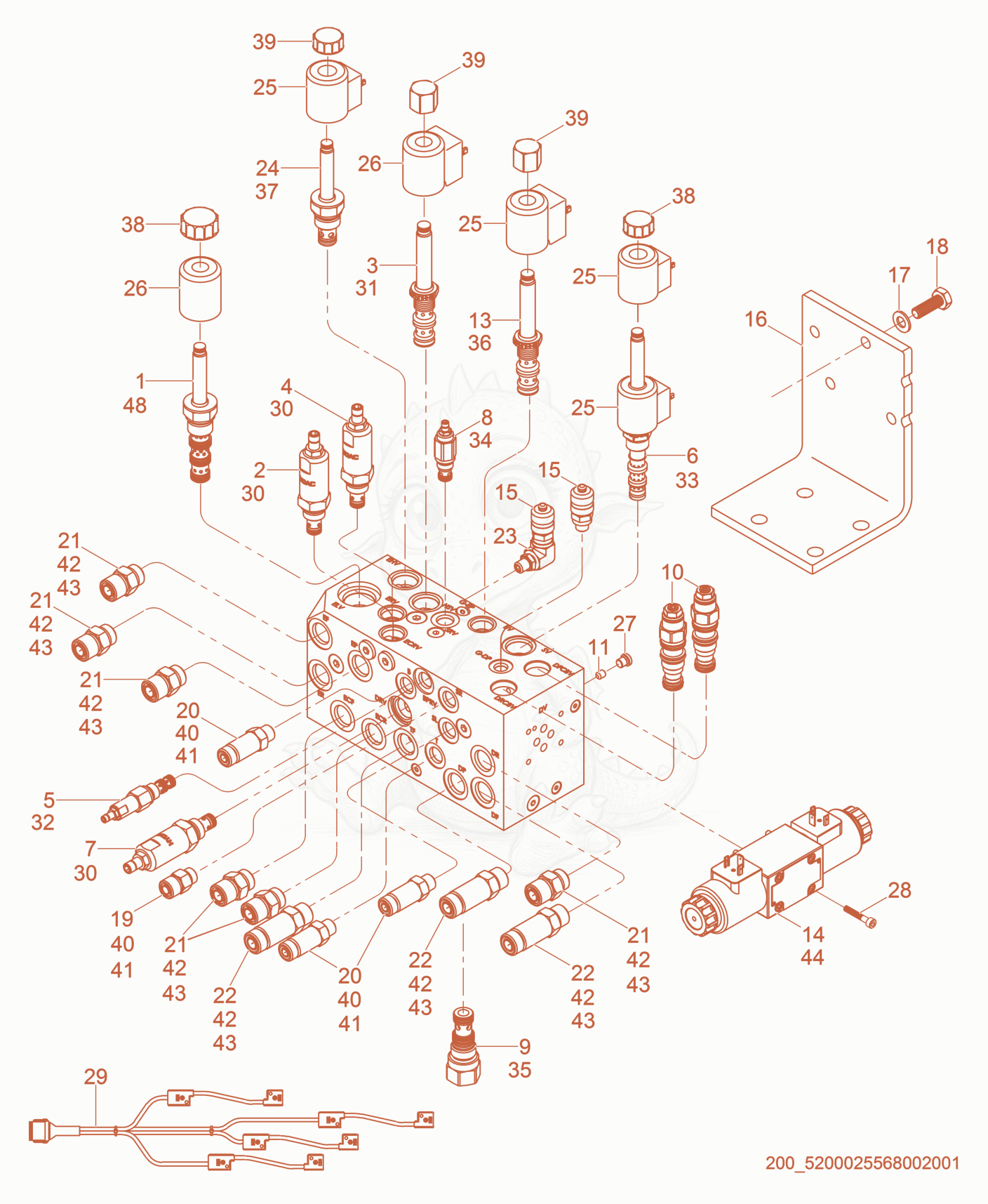 Exploded parts diagram of the Hydraulic Manifold of a Wacker Neuson RTL82-SC3, with numbered balloons