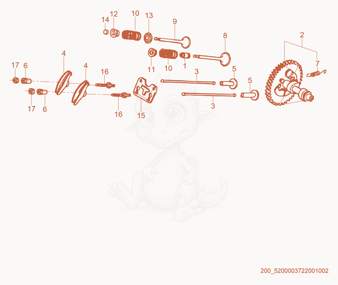 Despiece del Camshaft de una máquina Wacker Neuson GV5600, con globos numerados