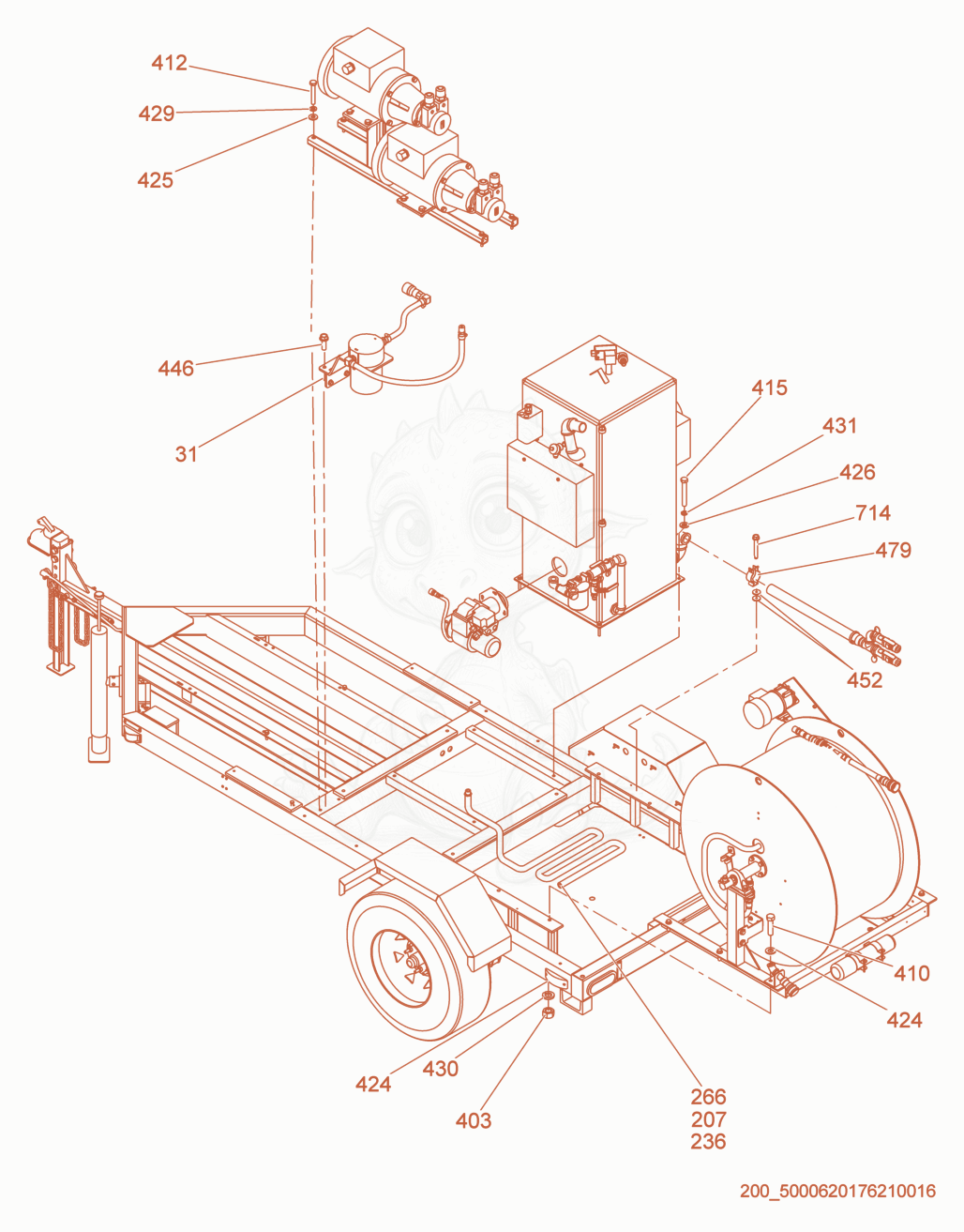 Exploded parts diagram of the Trailer Components of a Wacker Neuson E2200, with numbered balloons