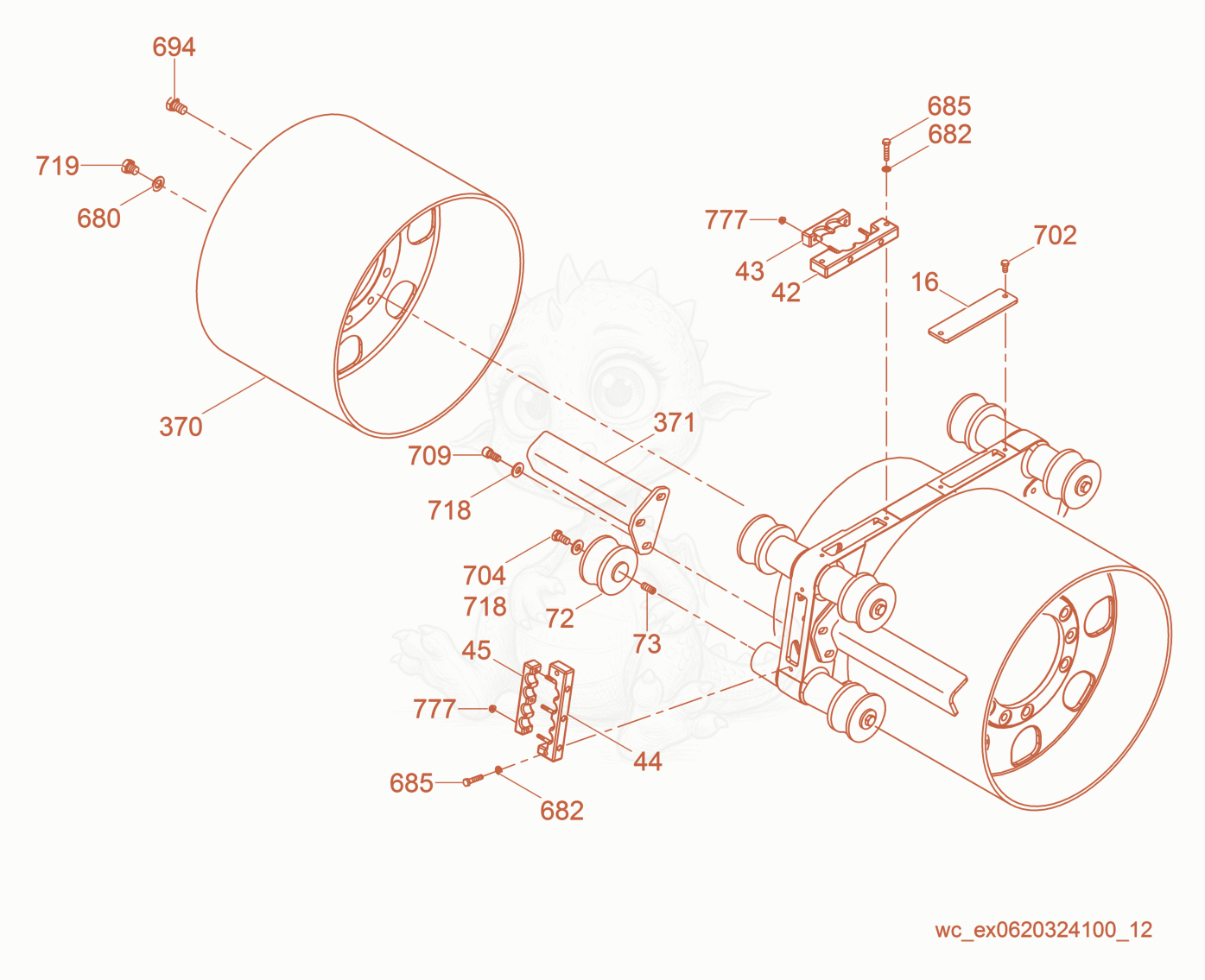 Exploded parts diagram of the Front Drum cpl. of a Wacker Neuson RTL82-SC3, with numbered balloons