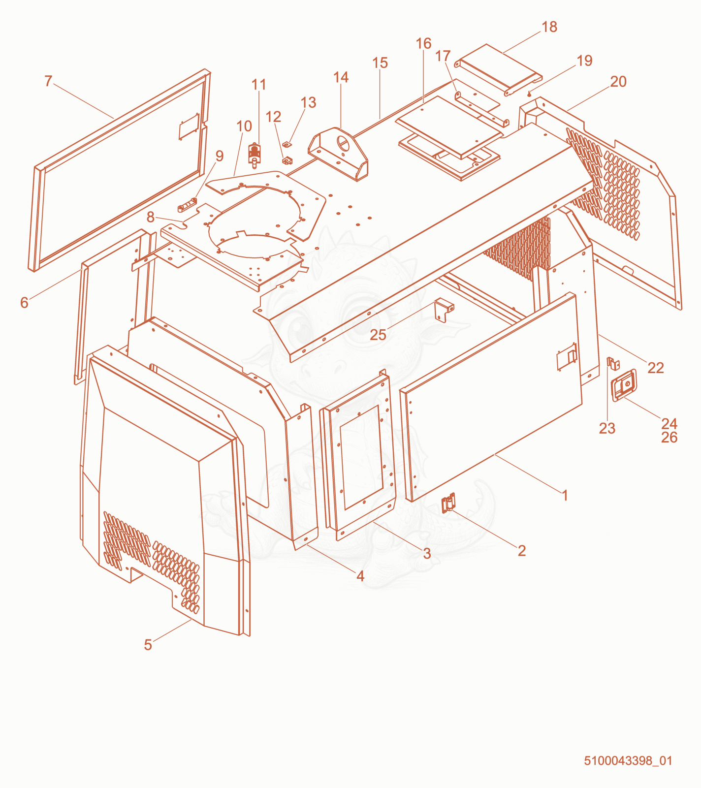 Exploded parts diagram of the Enclosure cpl. of a Wacker Neuson LTS8K, with numbered balloons
