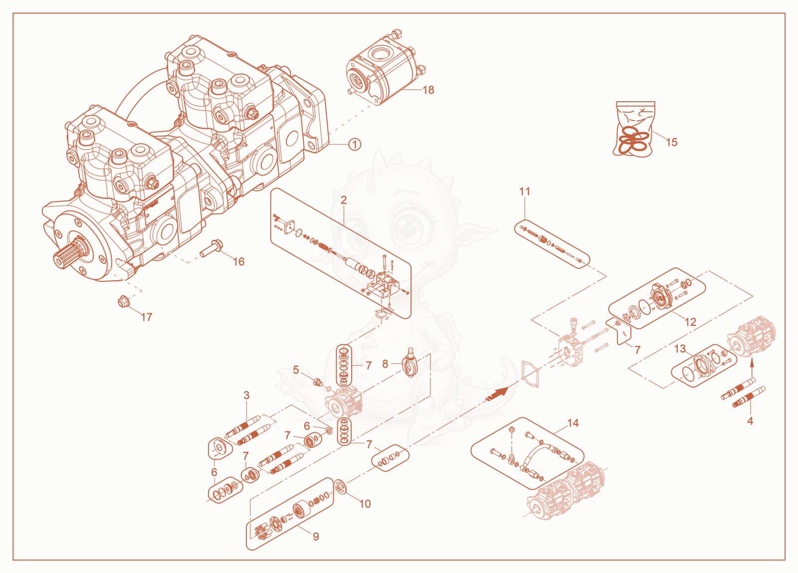 Exploded parts diagram of the Displacement Pumps SP of a Wacker Neuson SM60, with numbered balloons