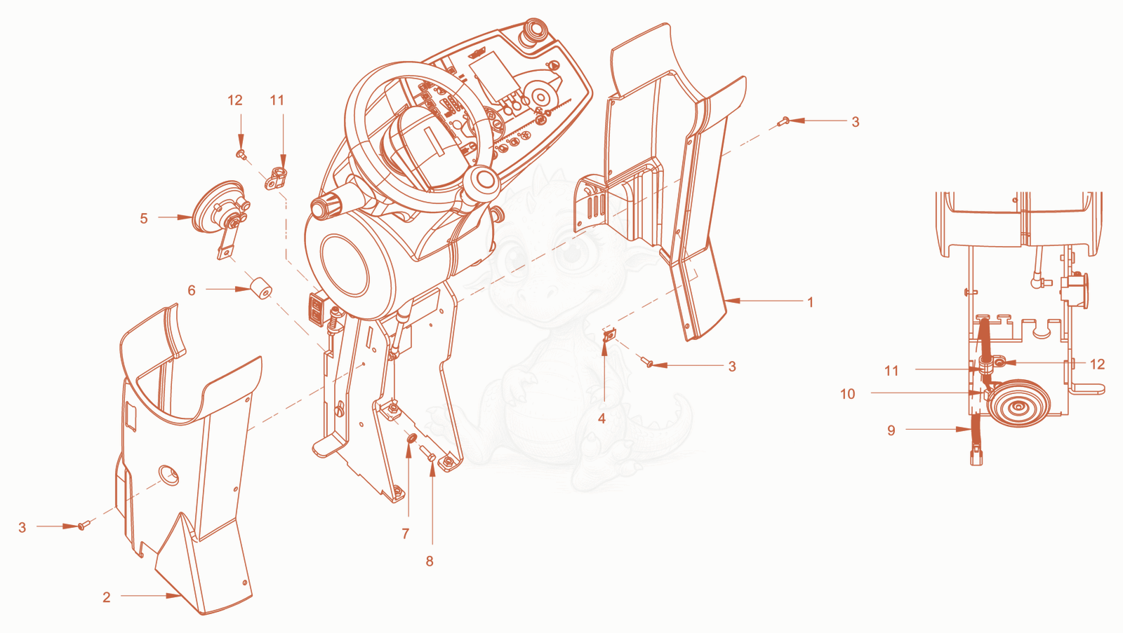 Exploded parts diagram of the roll over protection of a Wacker Neuson RC110PUSROPS, with numbered balloons