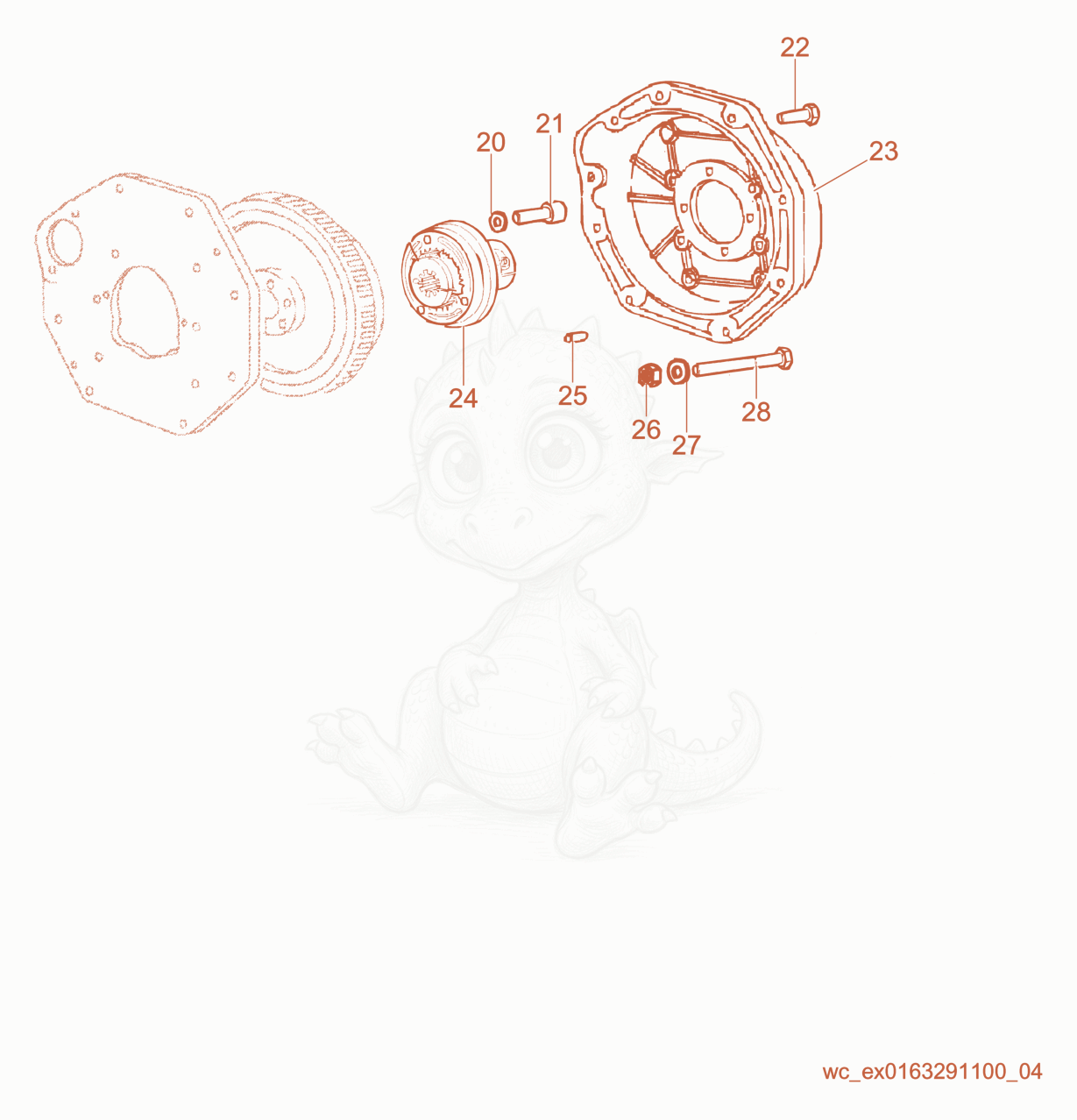 Exploded parts diagram of the Hydraulic Pump Adapter of a Wacker Neuson RD16-100, with numbered balloons