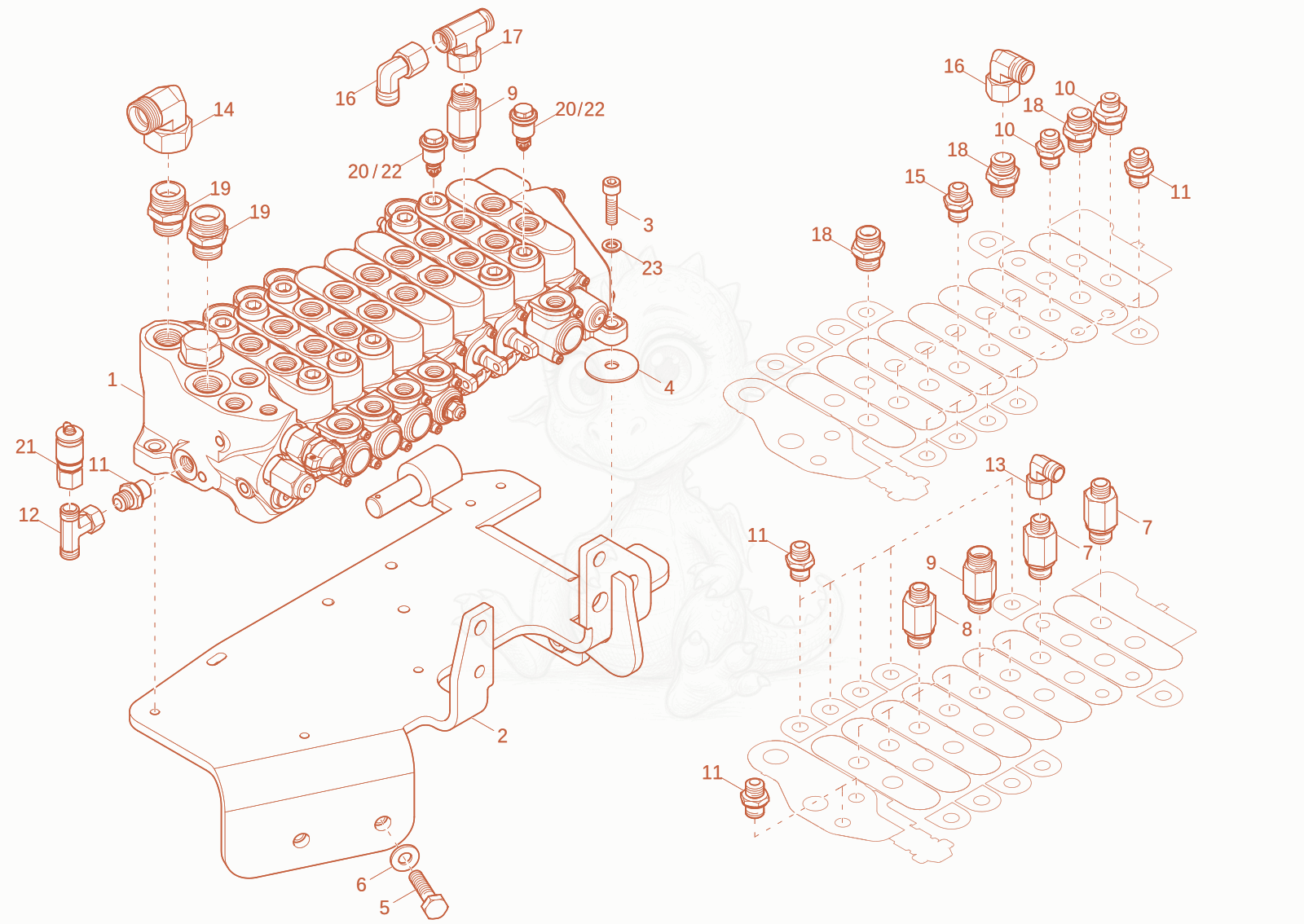 Exploded parts diagram of the CONTROL VALVE 1 of a Wacker Neuson EZ17-2, with numbered balloons