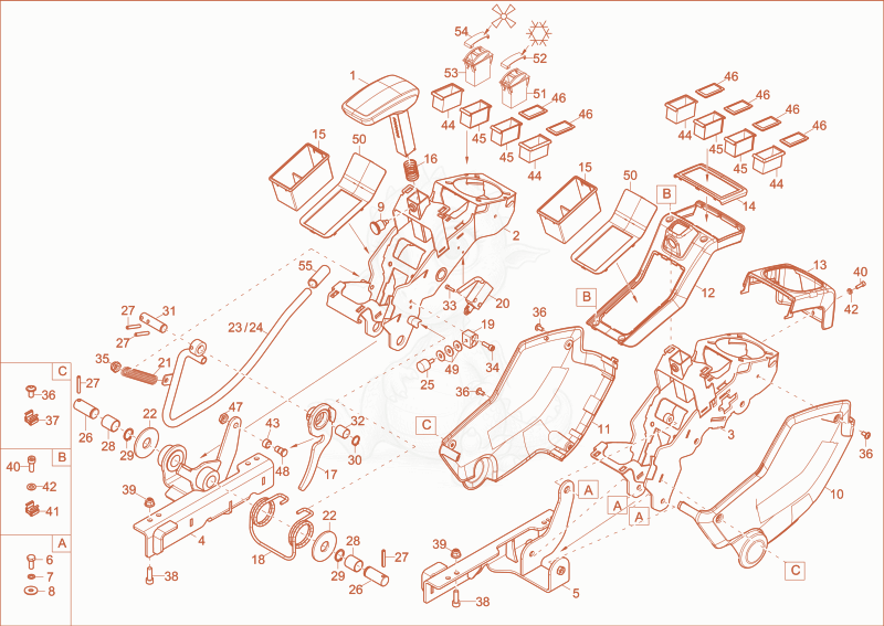 Exploded parts diagram of the controllever carrier of a Wacker Neuson 14504, with numbered balloons
