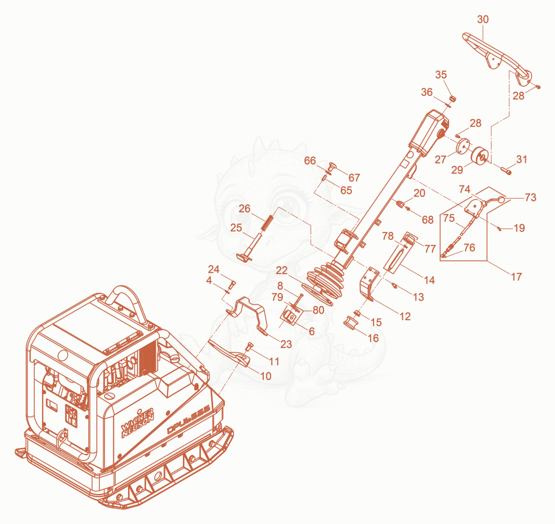 Exploded parts diagram of the Vibration Plate of a Wacker Neuson DPU6555HECUS, with numbered balloons