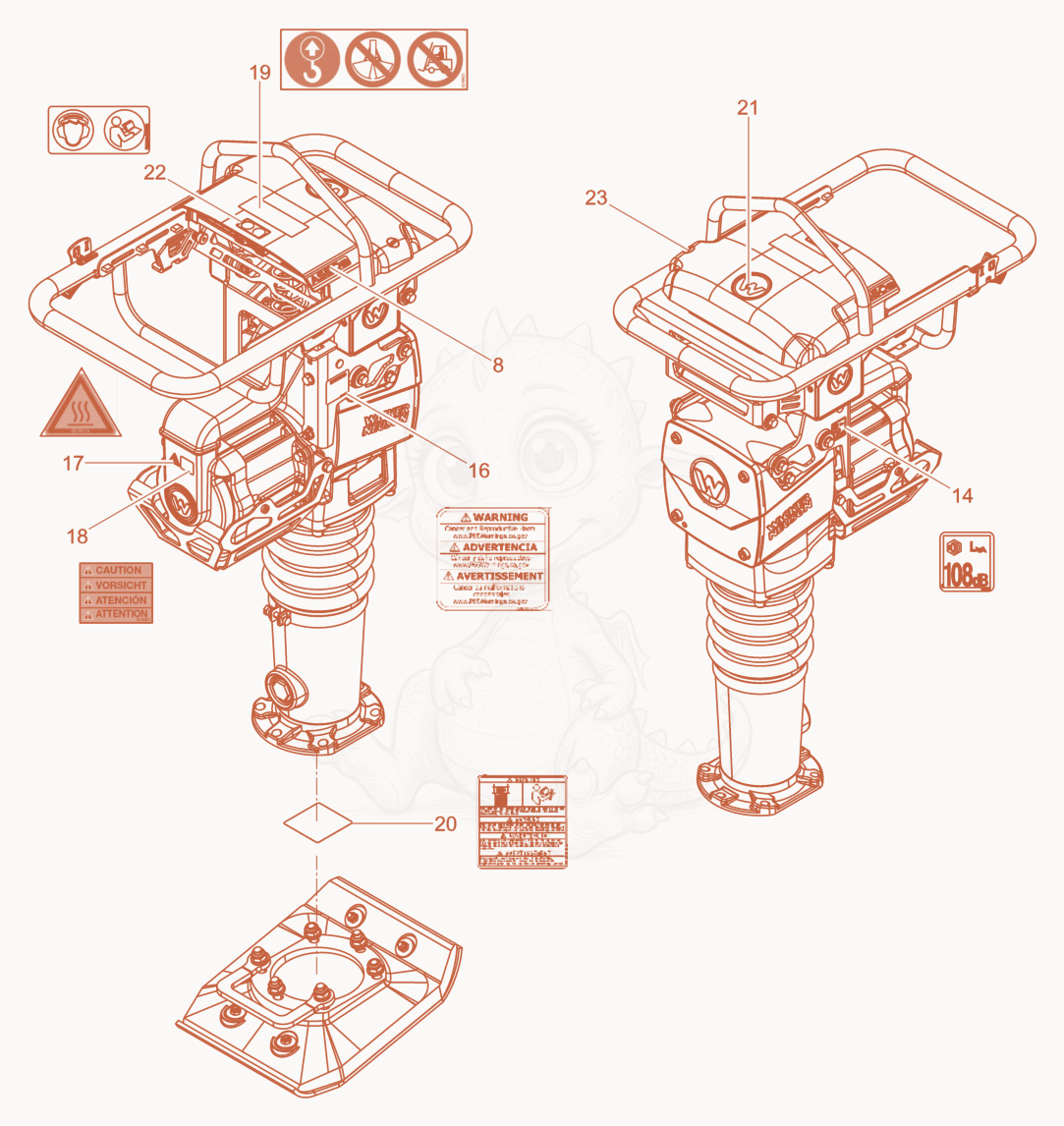 Exploded parts diagram of the Labels of a Wacker Neuson AS60E, with numbered balloons