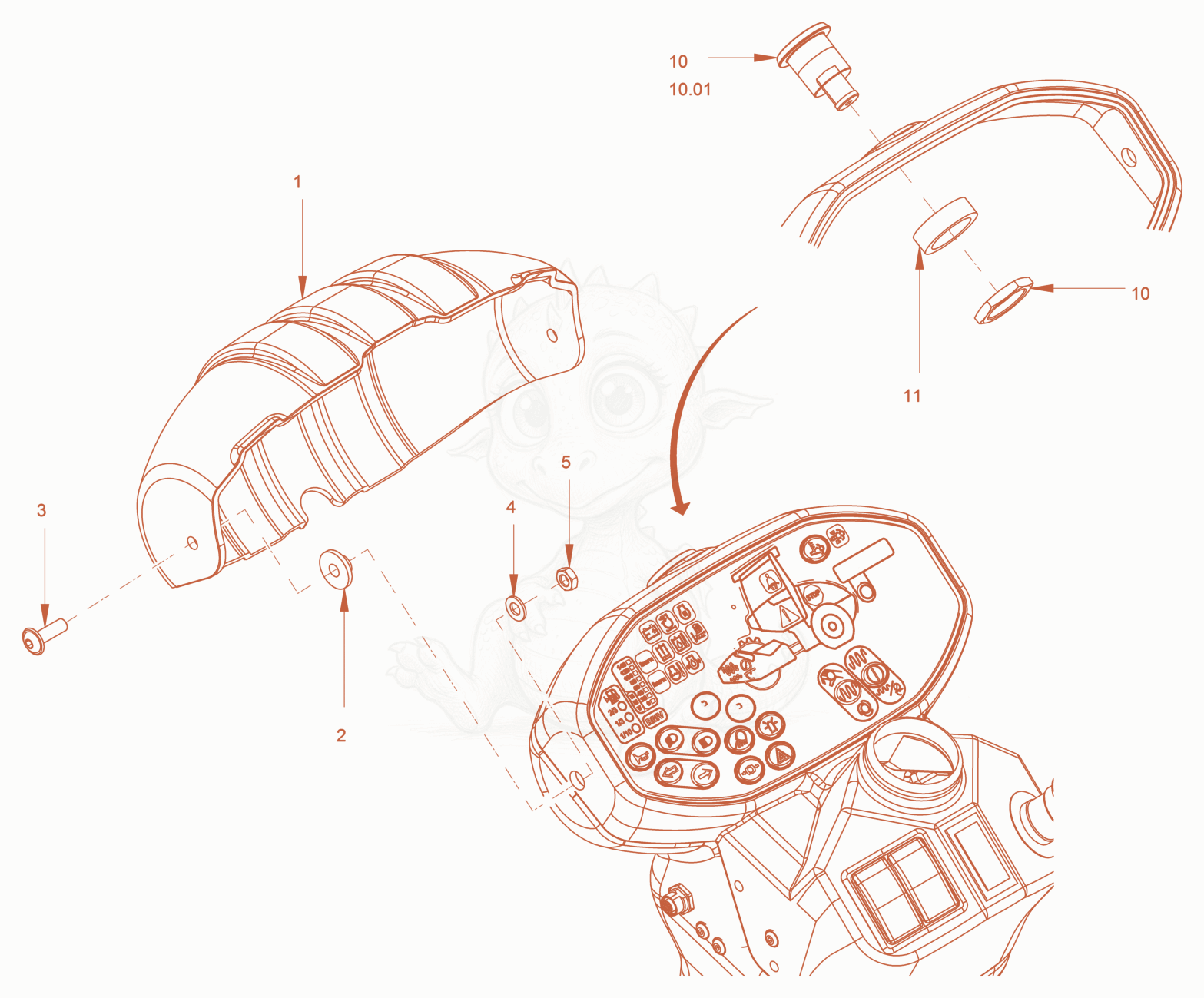 Exploded parts diagram of the Instrument Panel Covering of a Wacker Neuson RC50, with numbered balloons