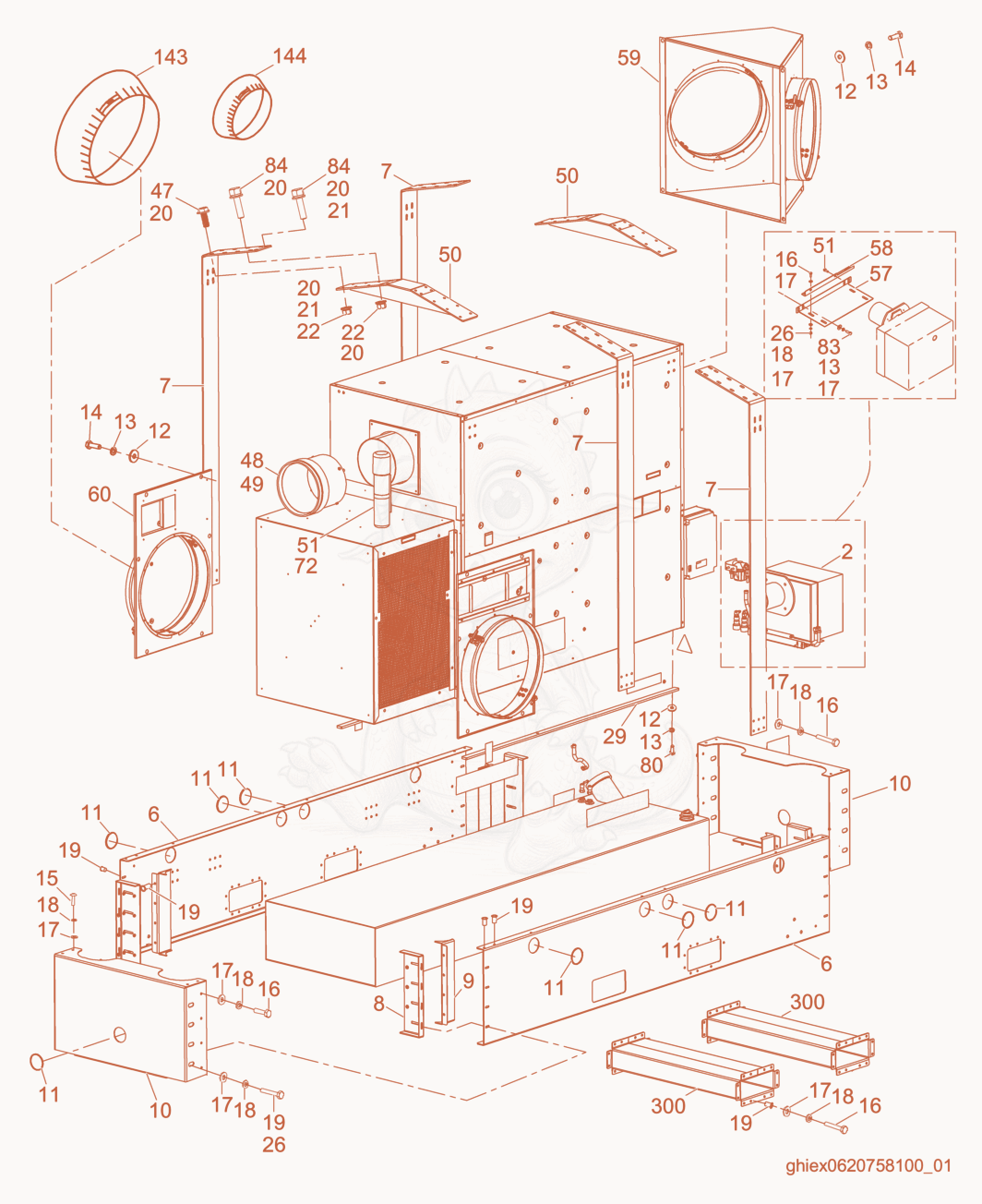 Exploded parts diagram of the Machine cpl. of a Wacker Neuson CUB700GM, with numbered balloons
