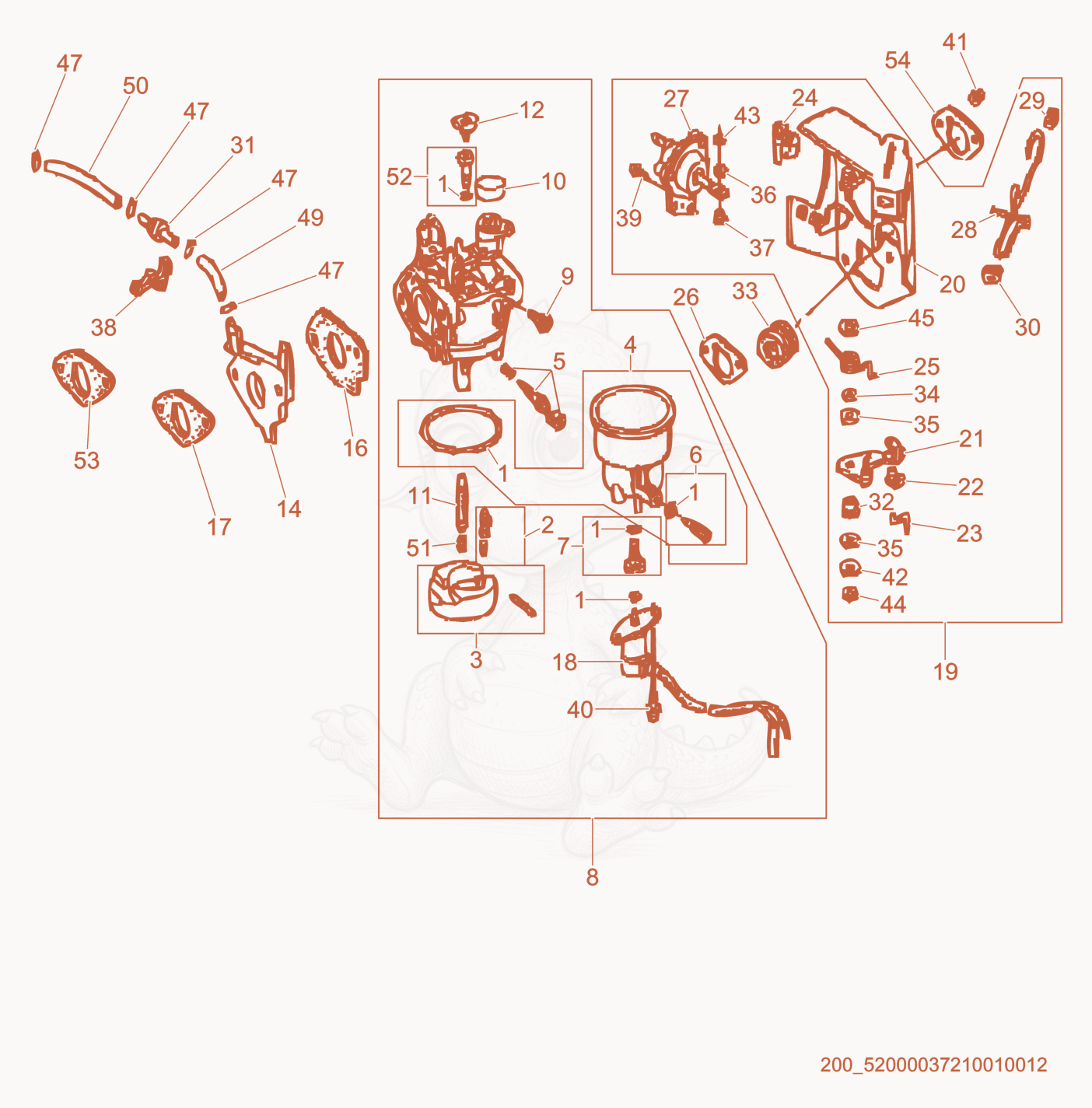 Exploded parts diagram of the Carburetor of a Wacker Neuson GV6600, with numbered balloons