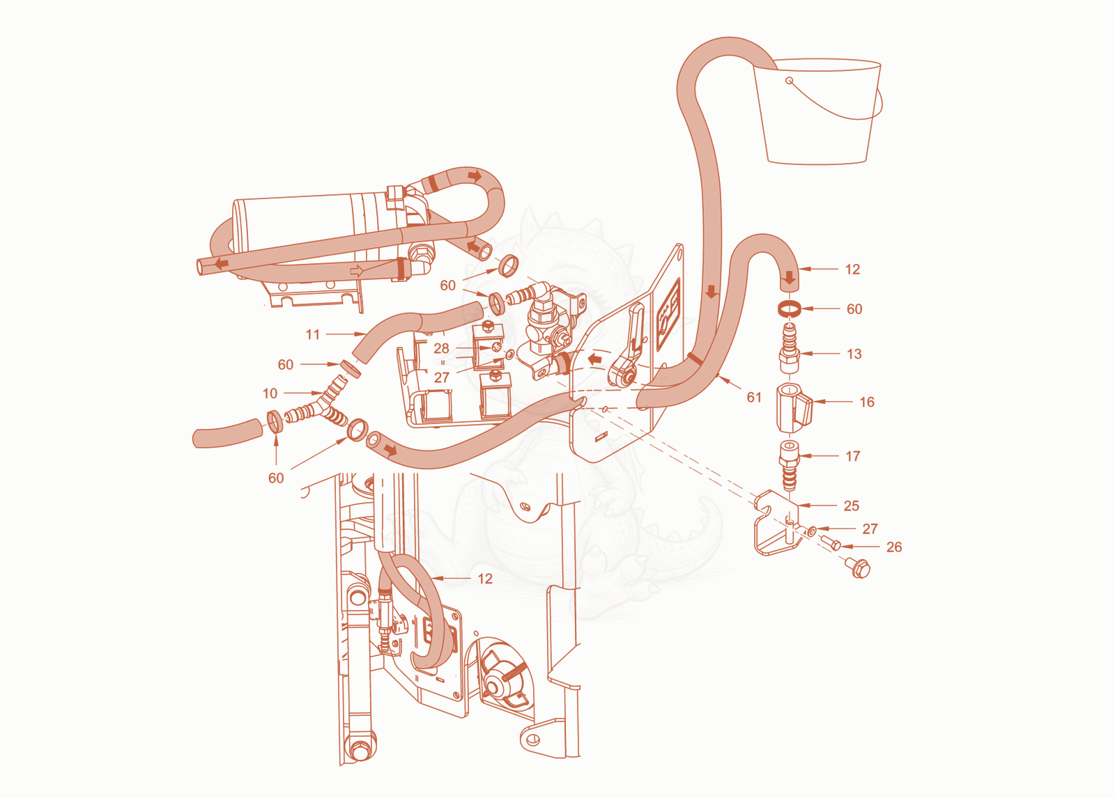 Exploded parts diagram of the antifreezing device of a Wacker Neuson RD40-130CDPF, with numbered balloons