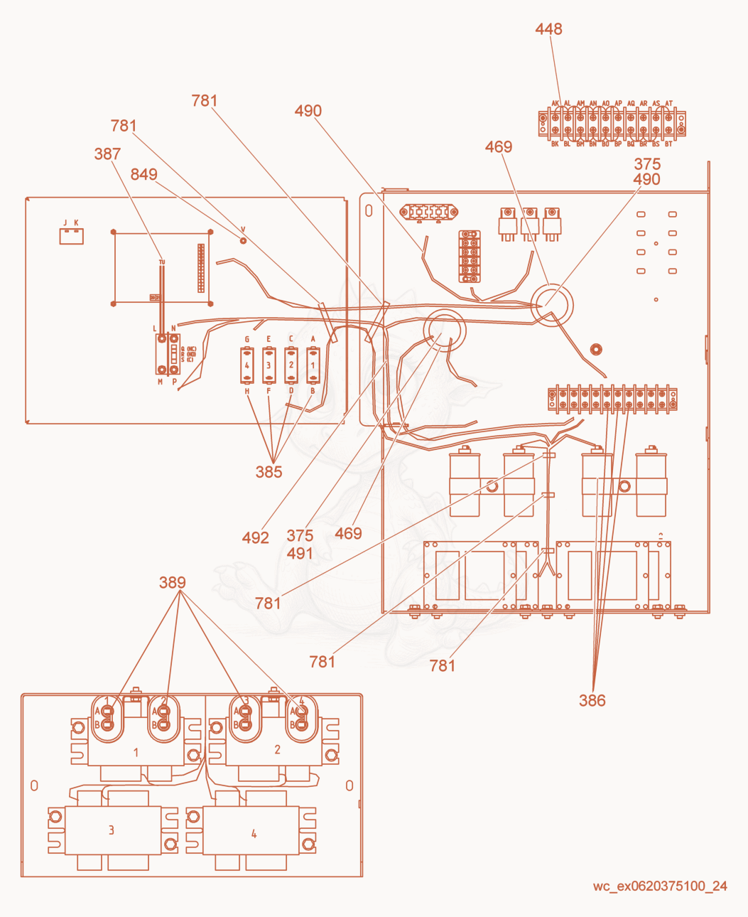 Exploded parts diagram of the Control Box Wiring Diagram of a Wacker Neuson LTW20Z1, with numbered balloons