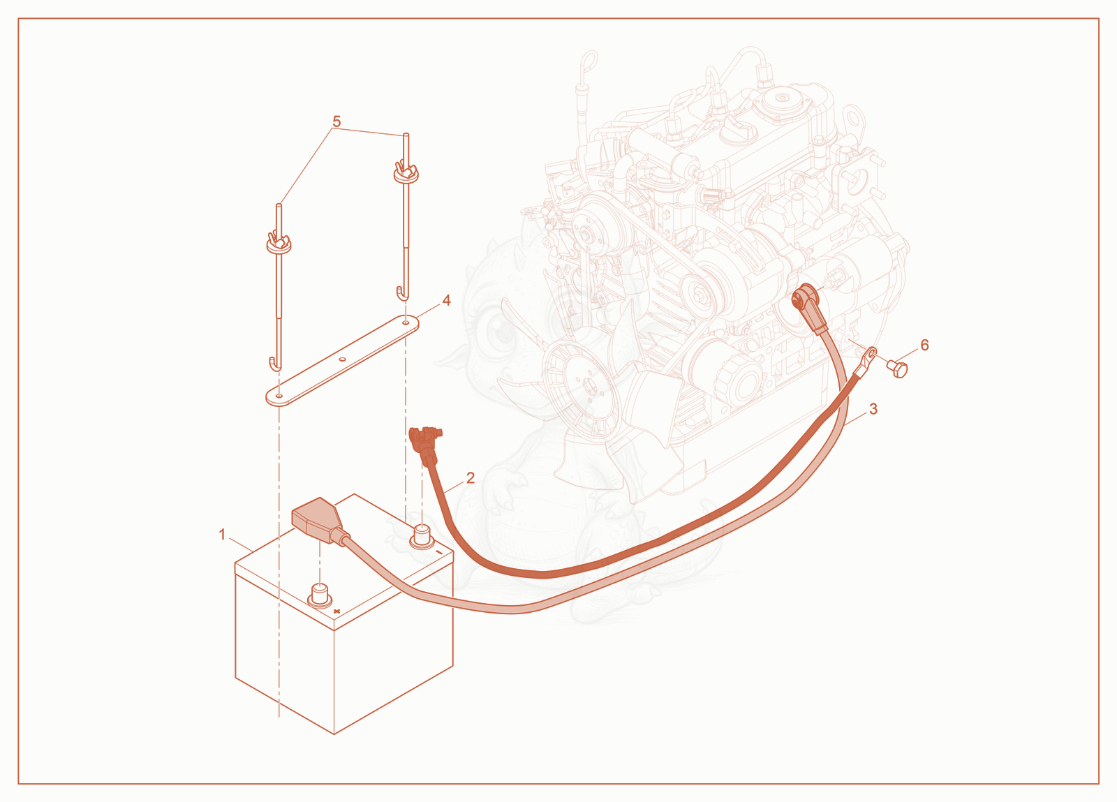 Exploded parts diagram of the Battery/Battery Cables of a Wacker Neuson RD14K-90, with numbered balloons