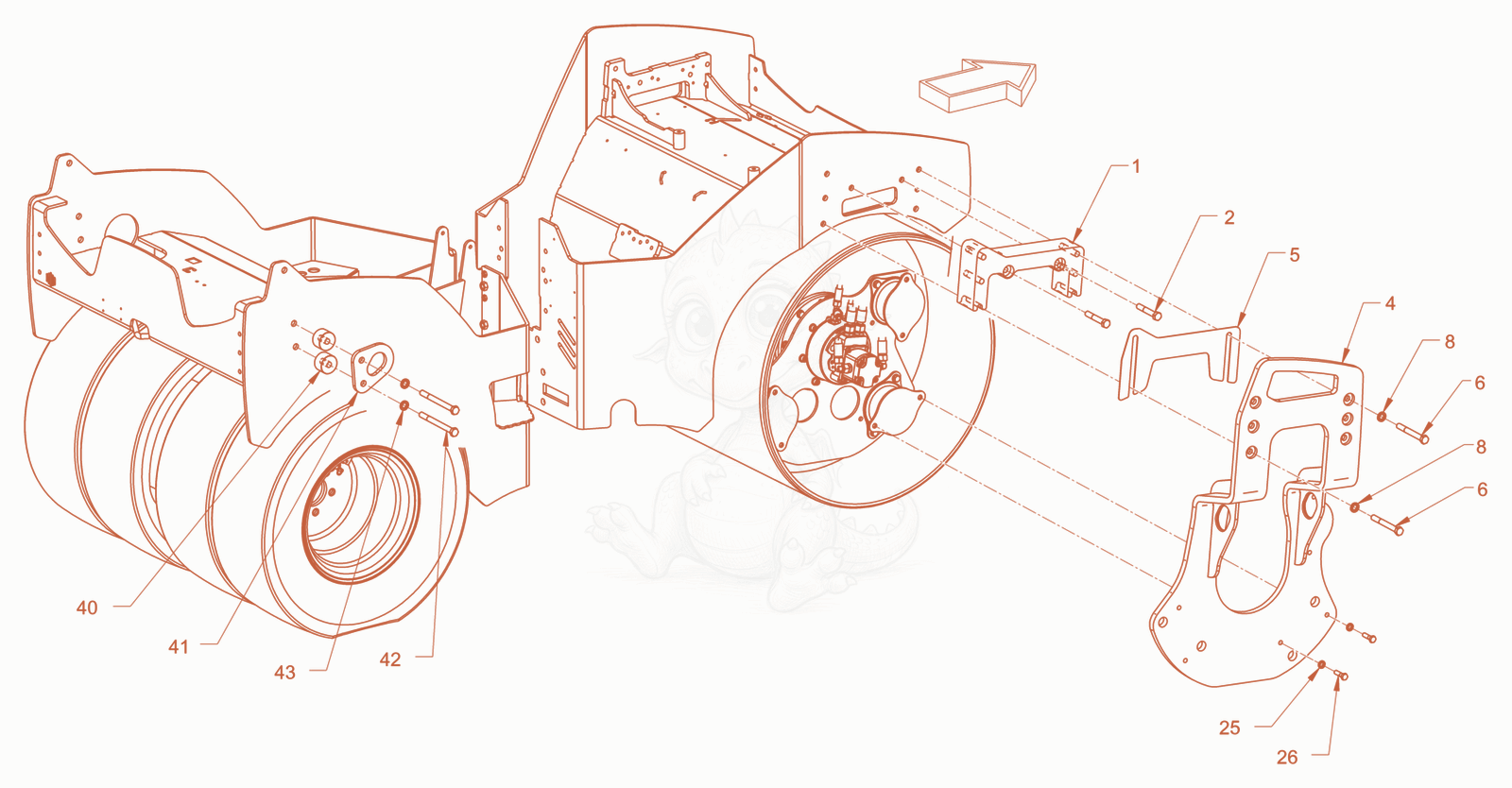 Exploded parts diagram of the drum) of a Wacker Neuson RD40-130CUS, with numbered balloons