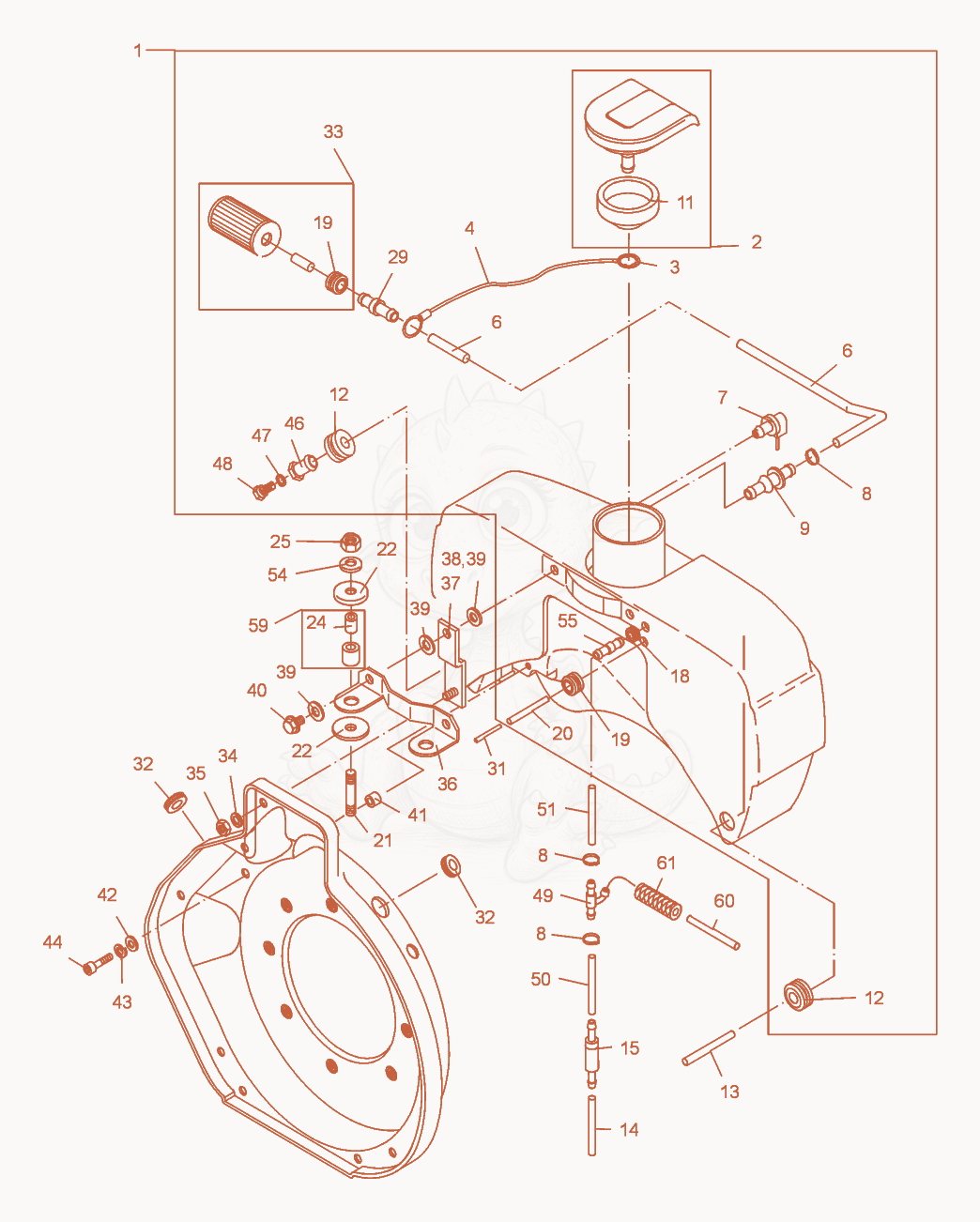 Exploded parts diagram of the Fuel Tank of a Wacker Neuson DPU2550H, with numbered balloons