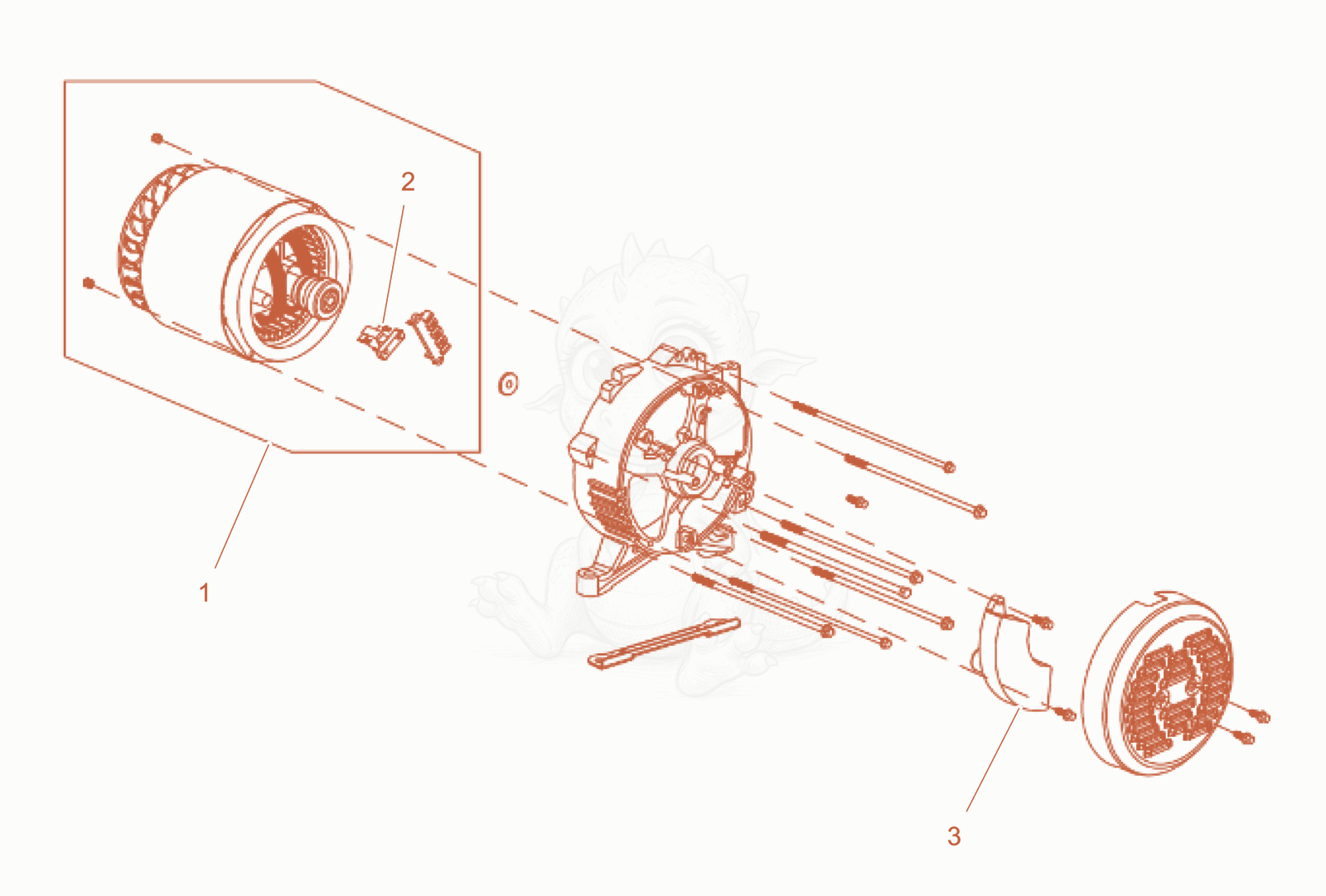 Exploded parts diagram of the Components of motor cpl. of a Wacker Neuson GS6000GCE, with numbered balloons