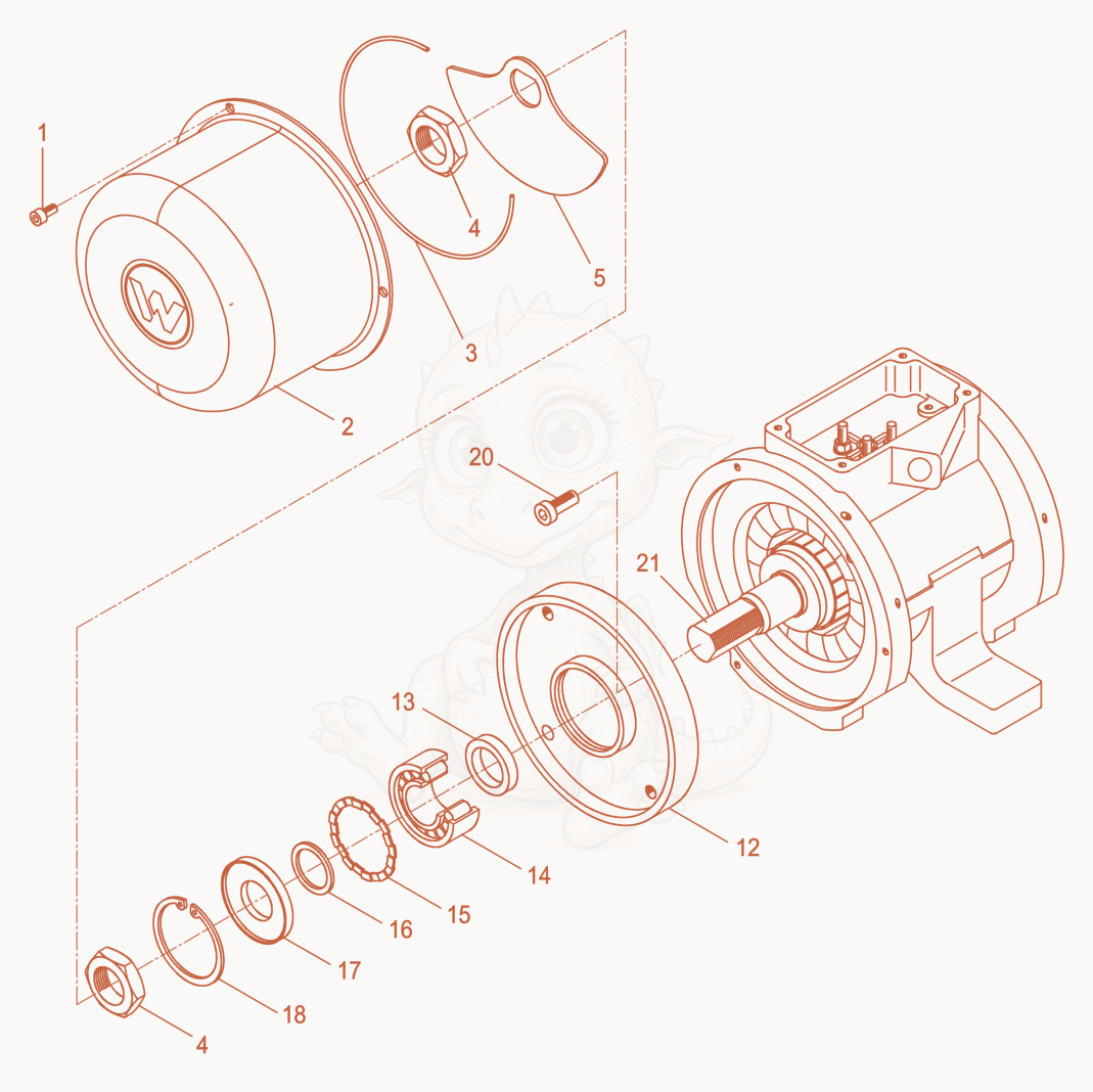 Despiece del External Vibrator cpl. de una máquina Wacker Neuson AR52/3/200, con globos numerados