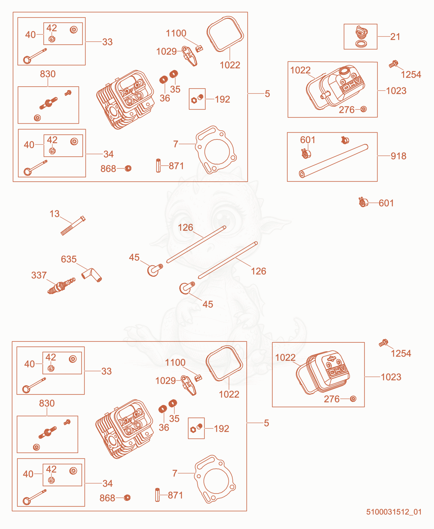 Exploded parts diagram of the Cylinder Head of a Wacker Neuson PTS4V, with numbered balloons