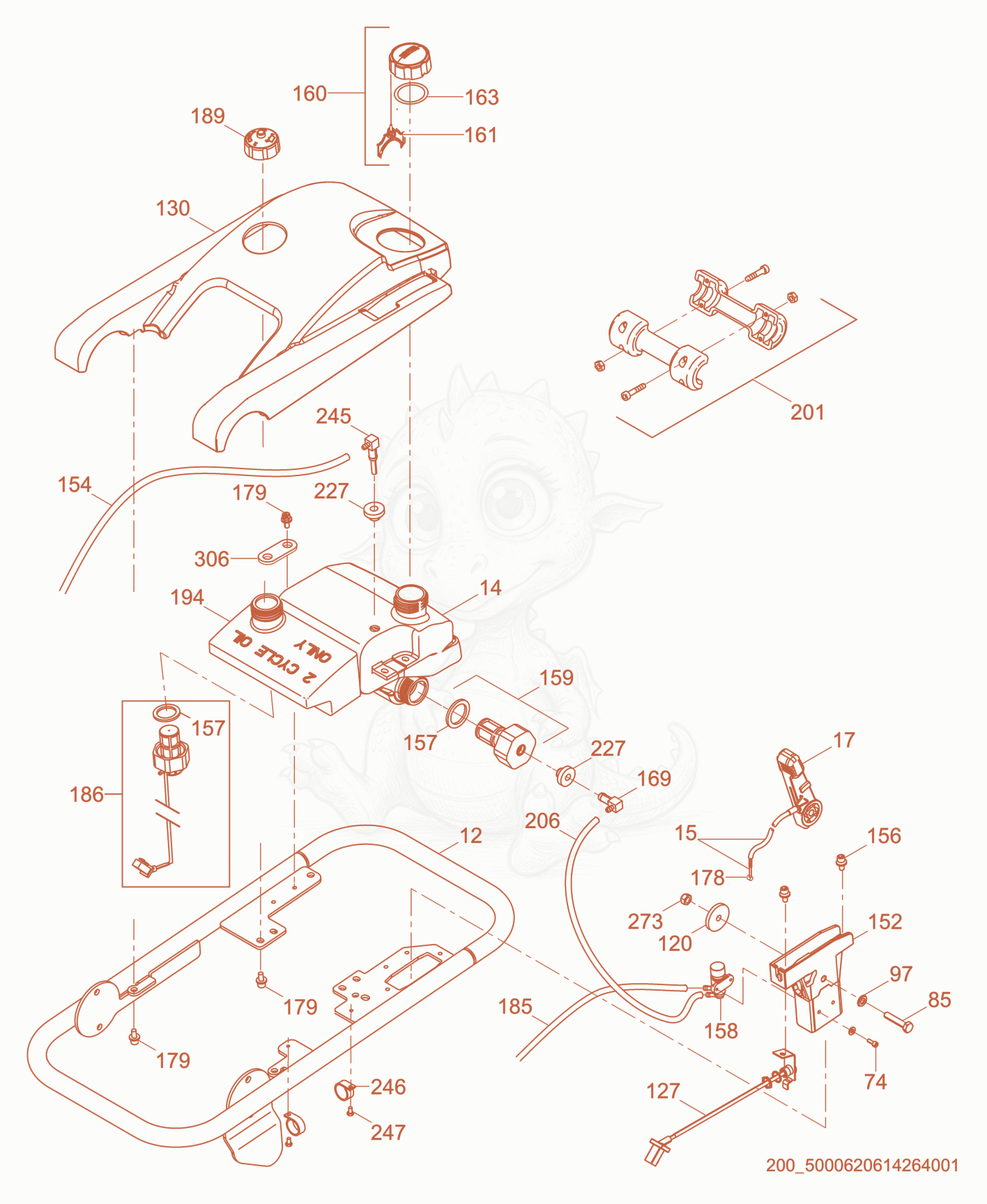 Exploded parts diagram of the Guide Handle cpl. of a Wacker Neuson BS60-2I, with numbered balloons