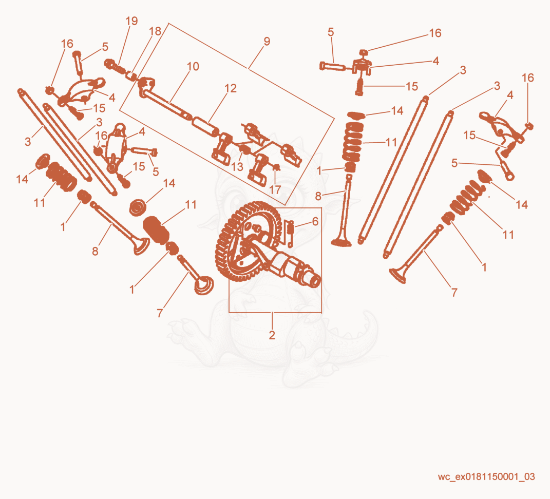Exploded parts diagram of the Camshaft of a Wacker Neuson CRT36-26A, with numbered balloons