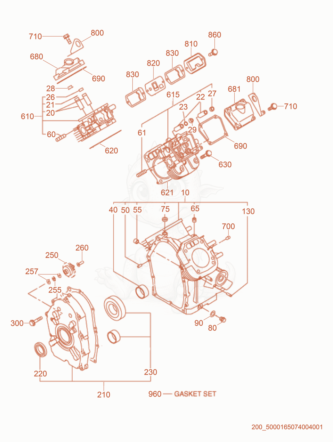 Exploded parts diagram of the Crankcase of a Wacker Neuson CRT36-25, with numbered balloons