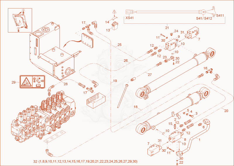Exploded parts diagram of the STALLING LOAD - WARNING DEVICE F OPTION of a Wacker Neuson 9503, with numbered balloons