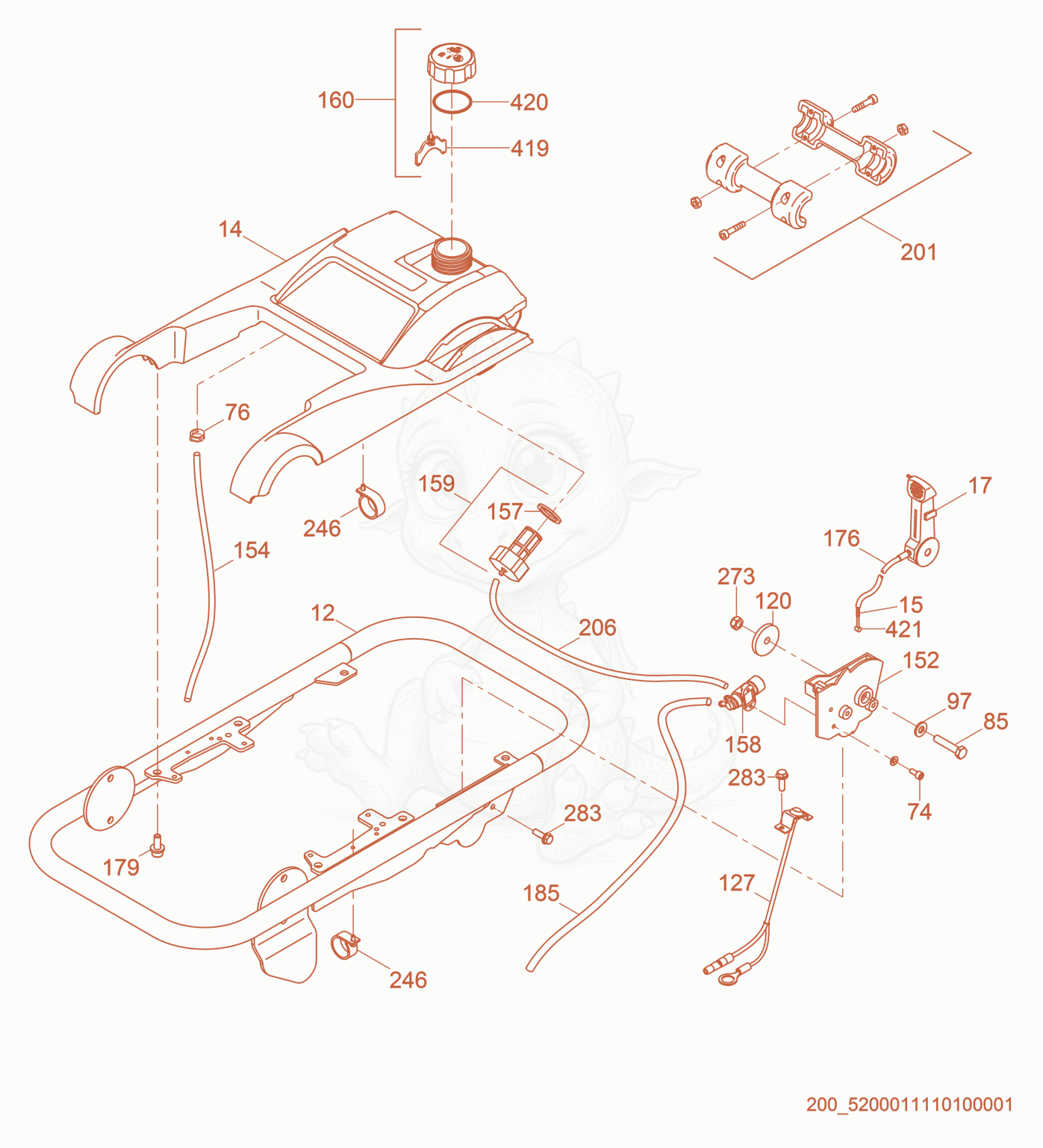 Exploded parts diagram of the Guide Handle cpl. of a Wacker Neuson BS60-4S, with numbered balloons