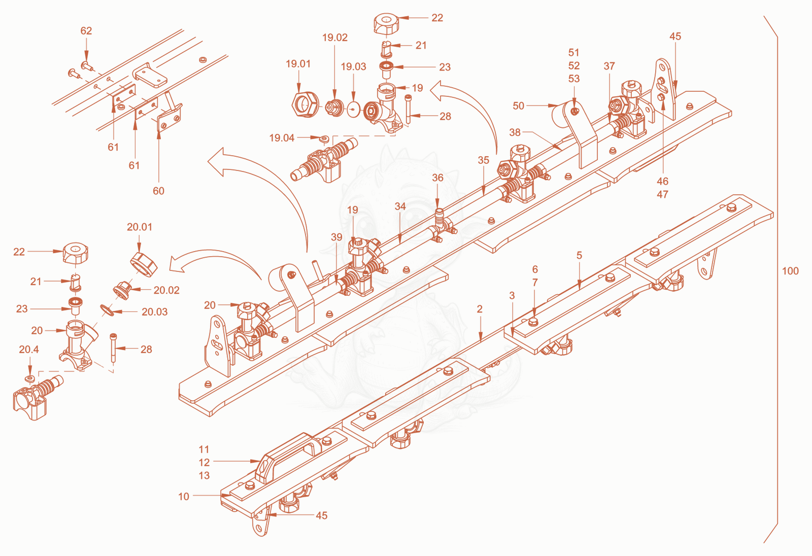 Exploded parts diagram of the additive sprinkling of a Wacker Neuson RD40-130C.3, with numbered balloons