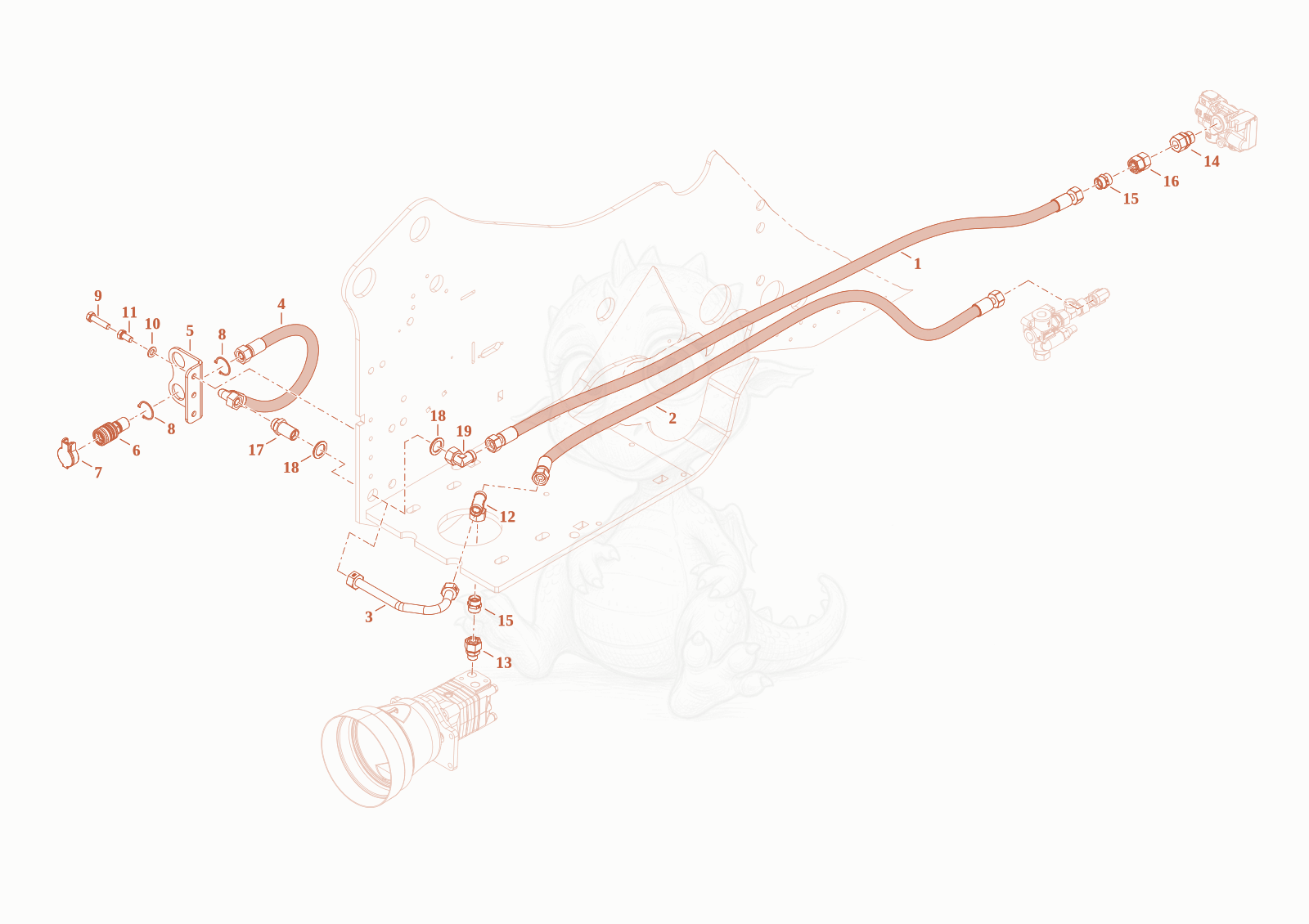Exploded parts diagram of the reflux line of a Wacker Neuson TH522STAGEV, with numbered balloons