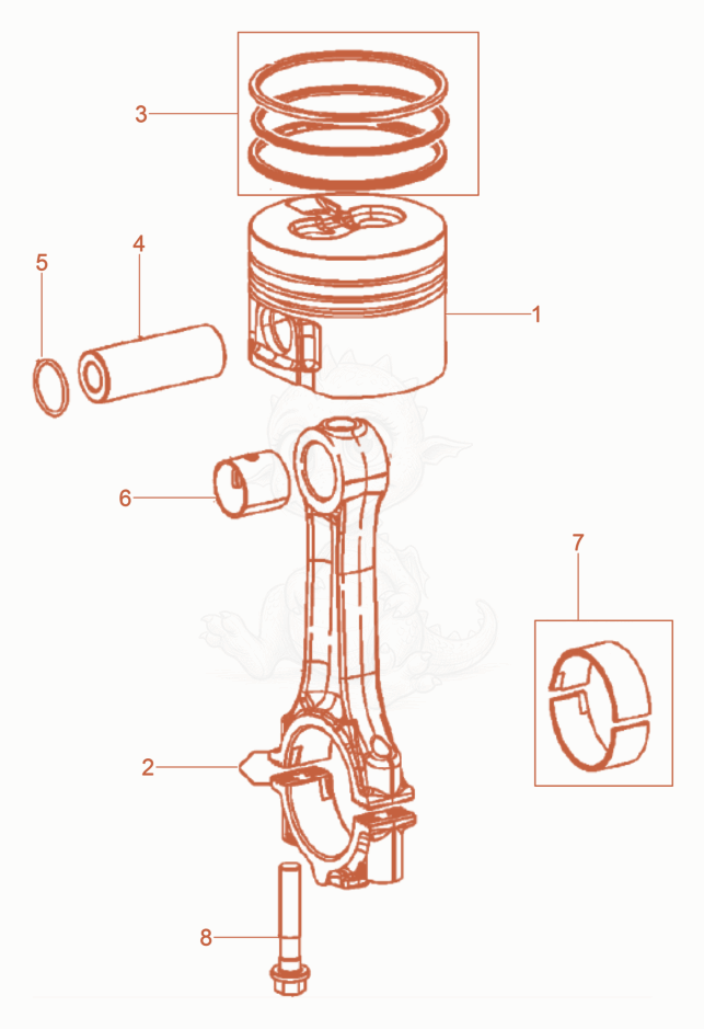 Despiece del Piston - Connecting Rod de una máquina Wacker Neuson DPU90LEC770US, con globos numerados