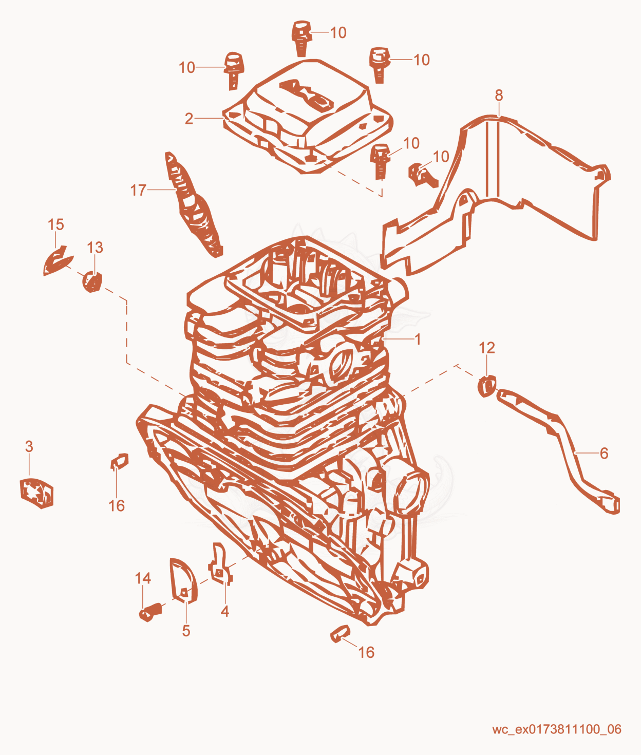 Exploded parts diagram of the Cylinder of a Wacker Neuson BV50A-P, with numbered balloons