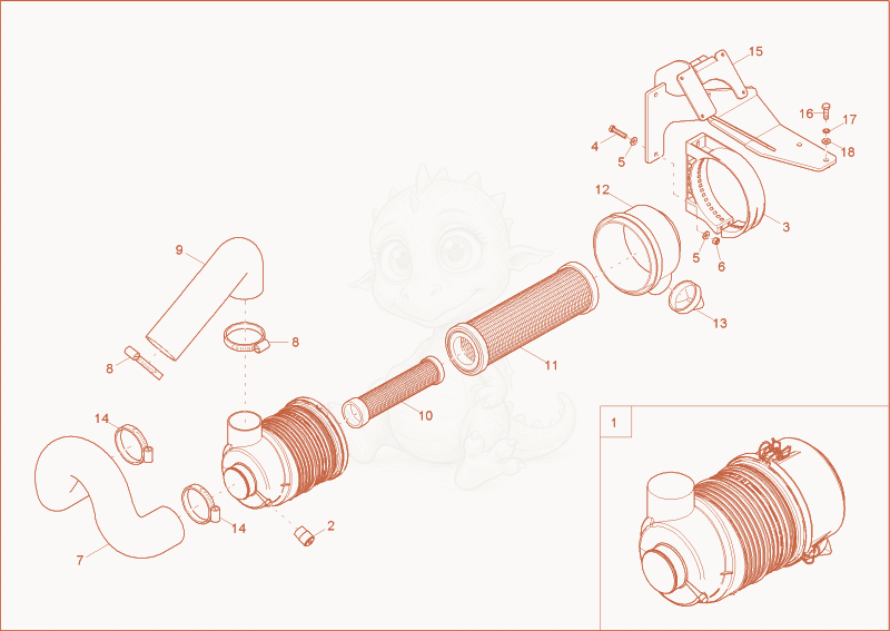 Exploded parts diagram of the air cleaner of a Wacker Neuson 5001, with numbered balloons