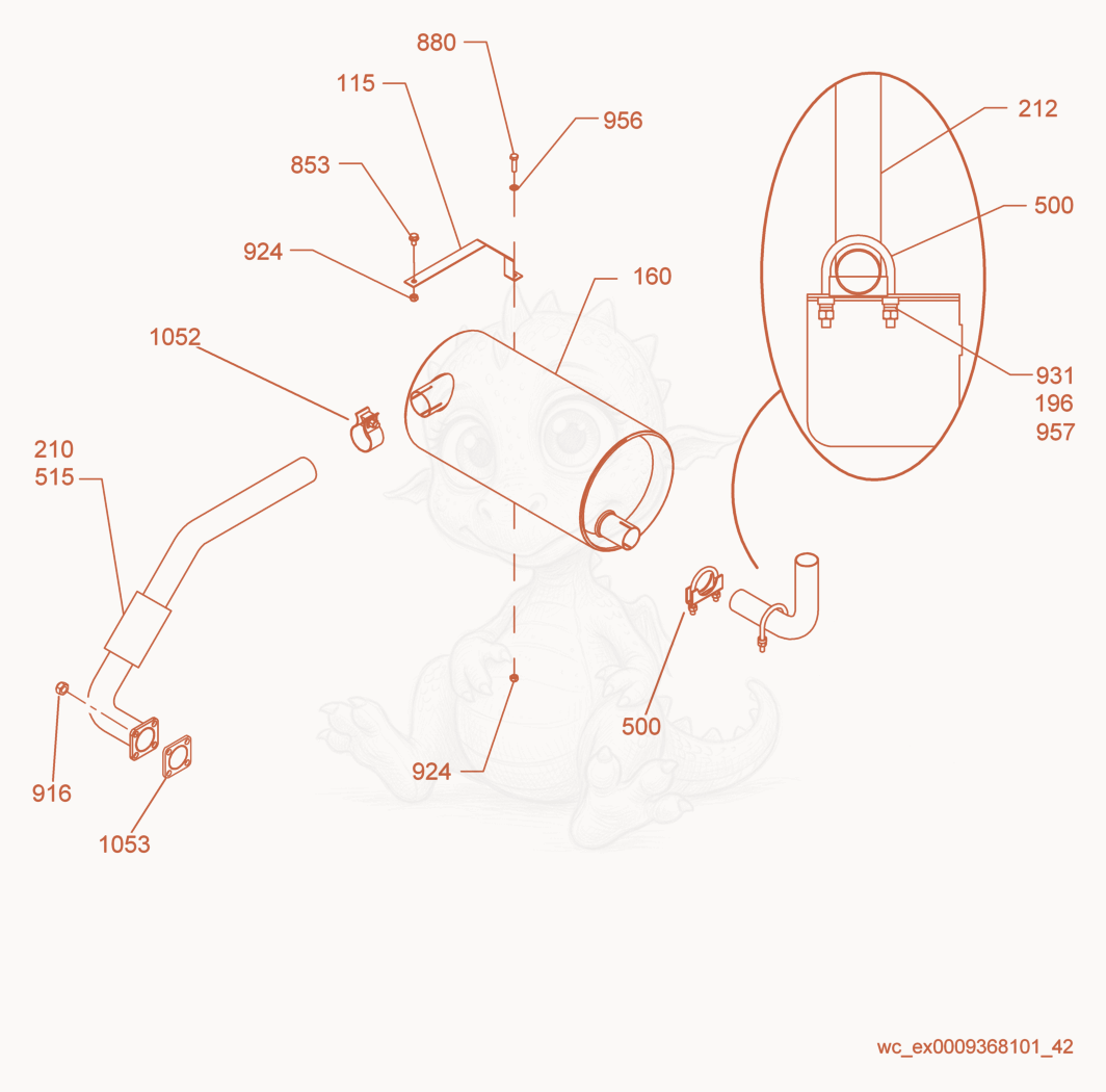Exploded parts diagram of the Muffler cpl. of a Wacker Neuson G25, with numbered balloons