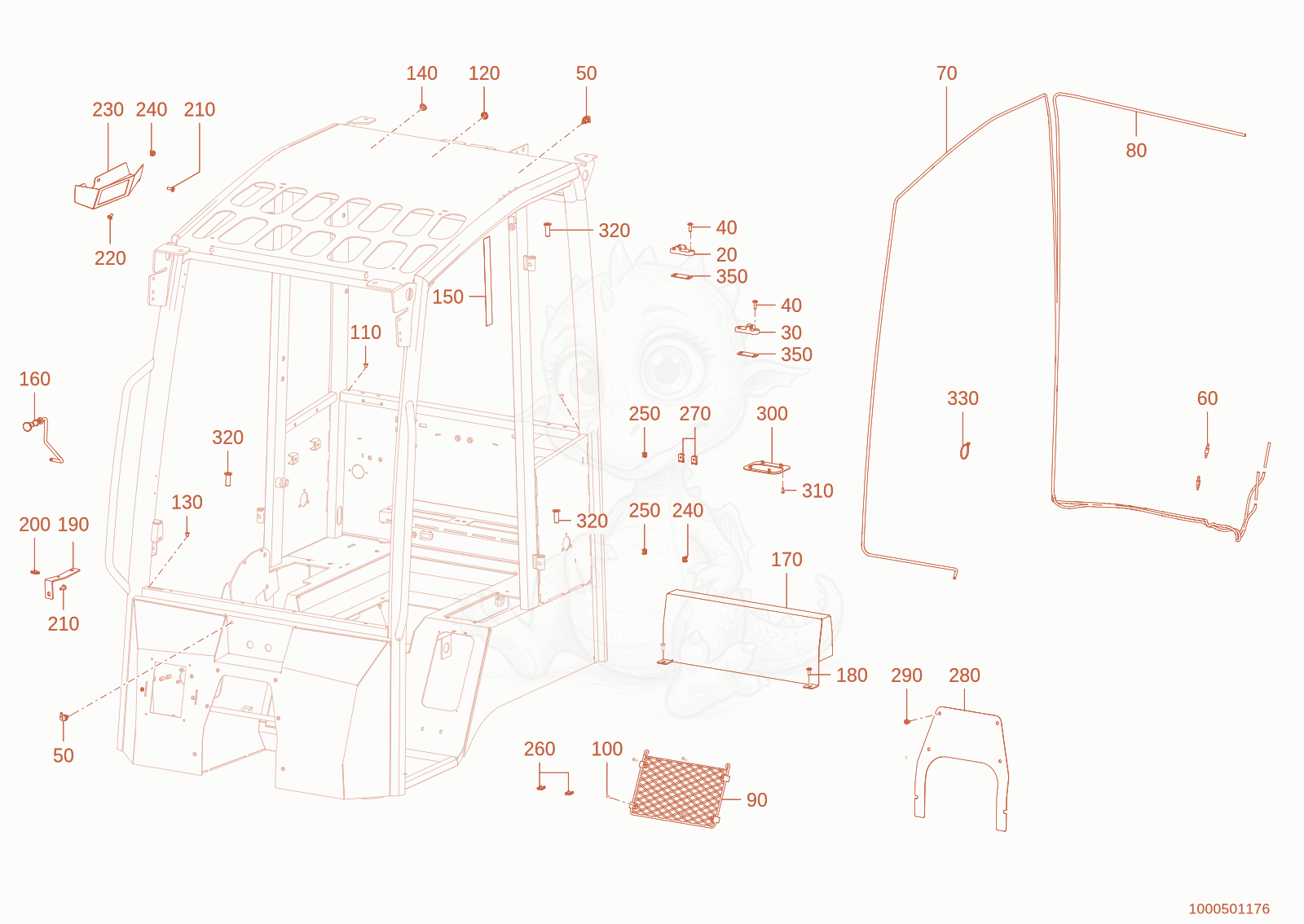 Exploded parts diagram of the mounting set cabine of a Wacker Neuson WL300E(A15-01), with numbered balloons