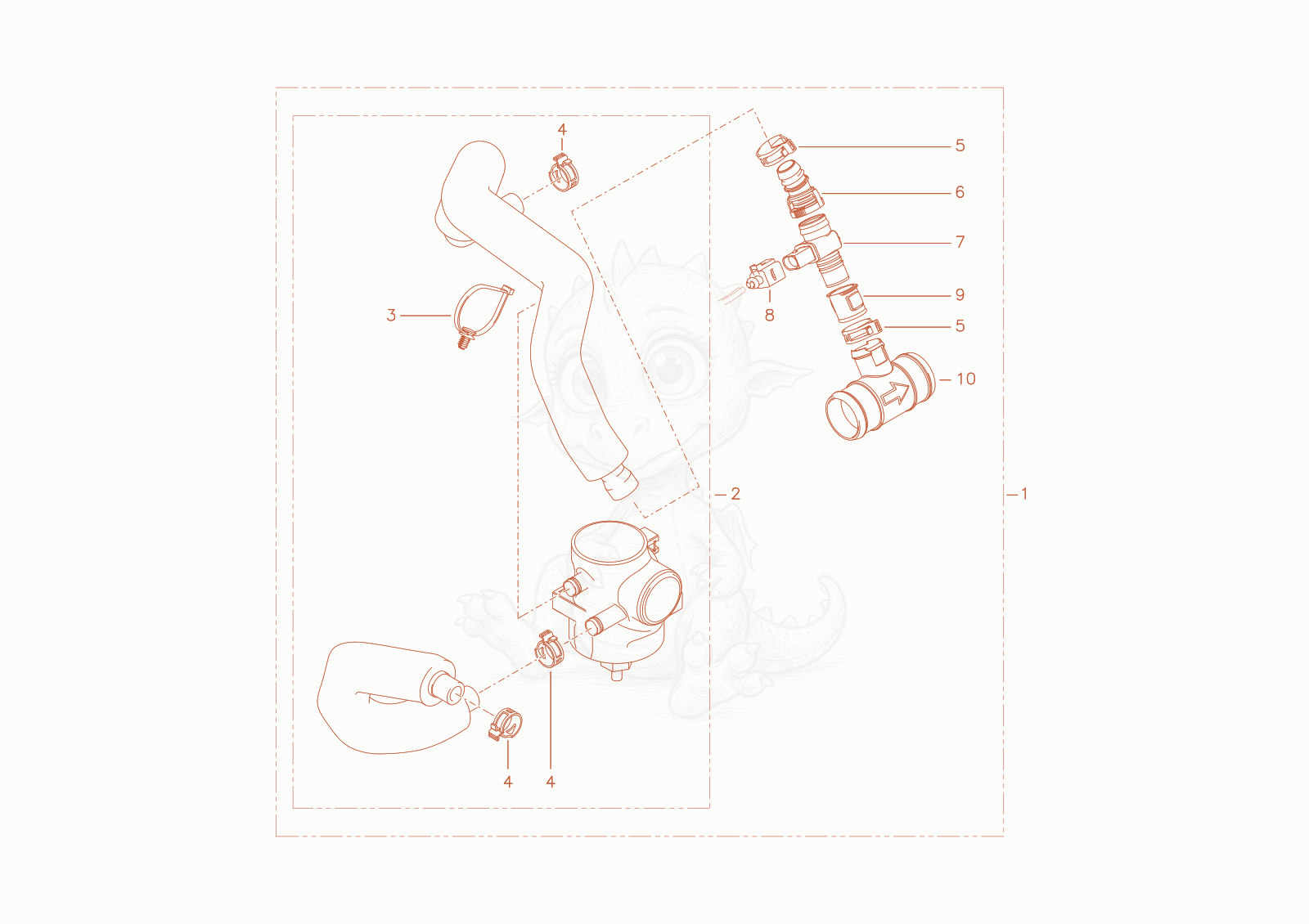 Exploded parts diagram of the venting of a Wacker Neuson TH522STAGEV, with numbered balloons