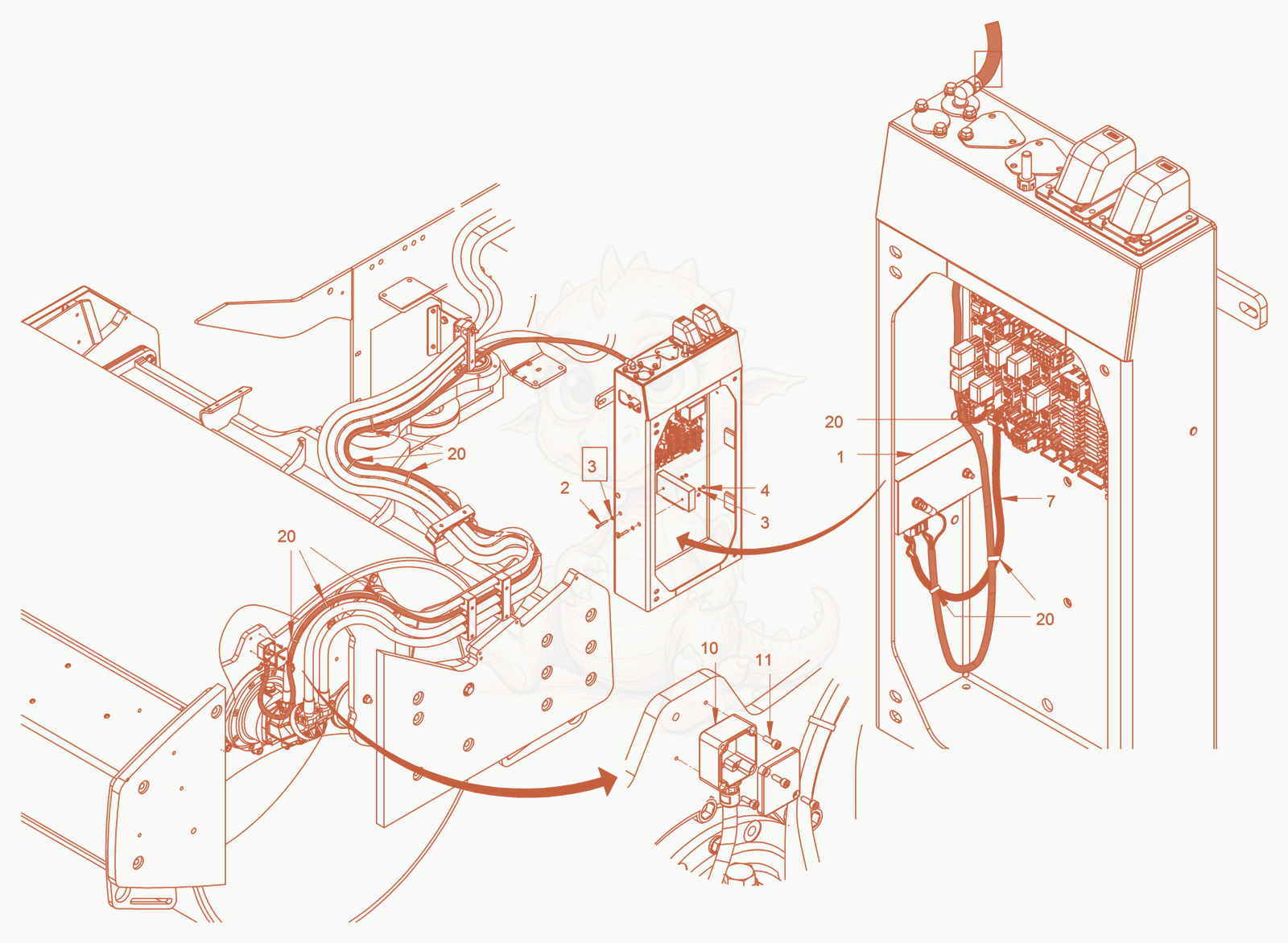 Exploded parts diagram of the compactometer of a Wacker Neuson RC70VOUS, with numbered balloons