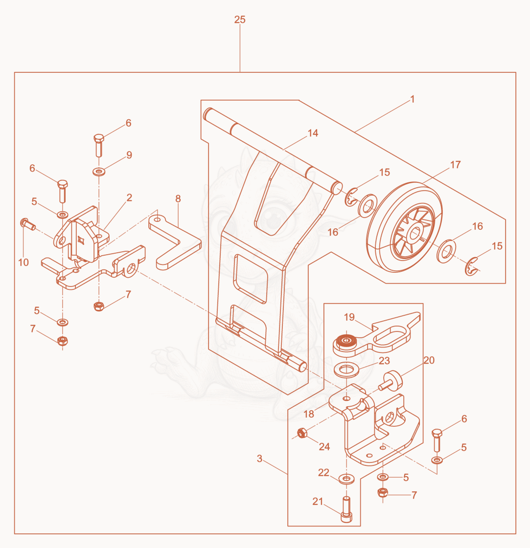 Exploded parts diagram of the Trolley cpl. of a Wacker Neuson VP1340AWLOXAM, with numbered balloons