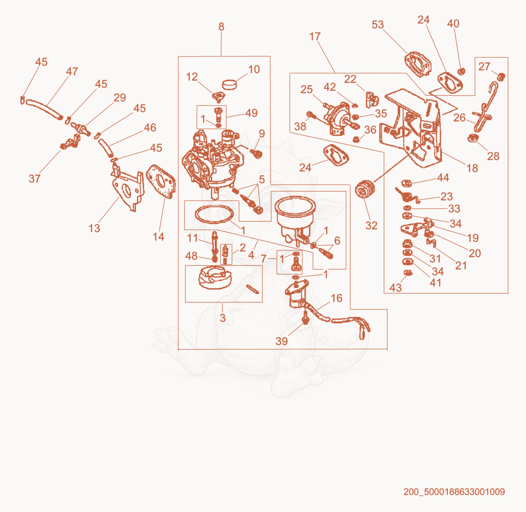 Exploded parts diagram of the Carburetor cpl. of a Wacker Neuson GP6600, with numbered balloons