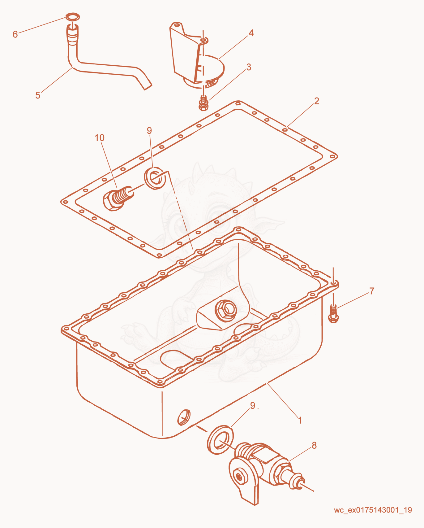 Exploded parts diagram of the Oil Pan of a Wacker Neuson RD27-100, with numbered balloons