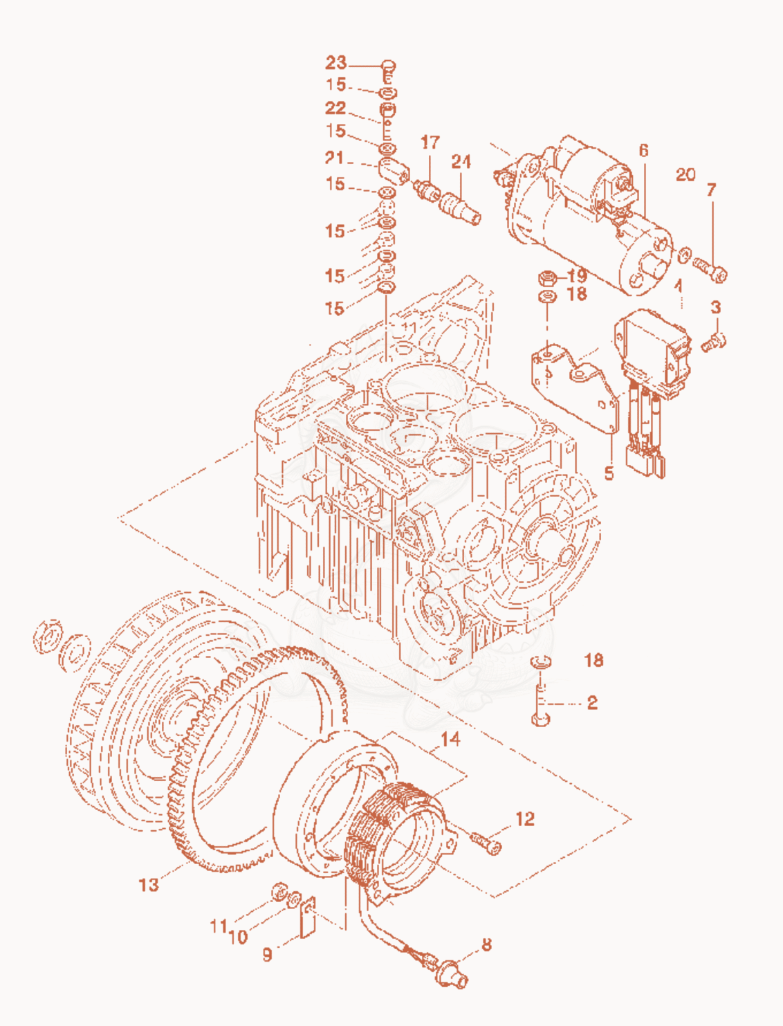 Exploded parts diagram of the Starter/Oil Pressure Switch of a Wacker Neuson RD15, with numbered balloons