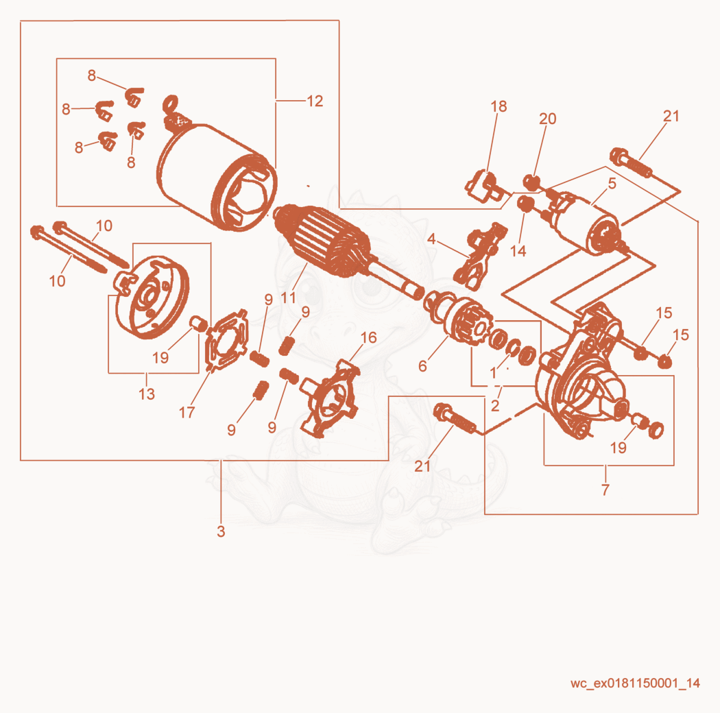 Exploded parts diagram of the Starter Motor of a Wacker Neuson CRT36-26A, with numbered balloons