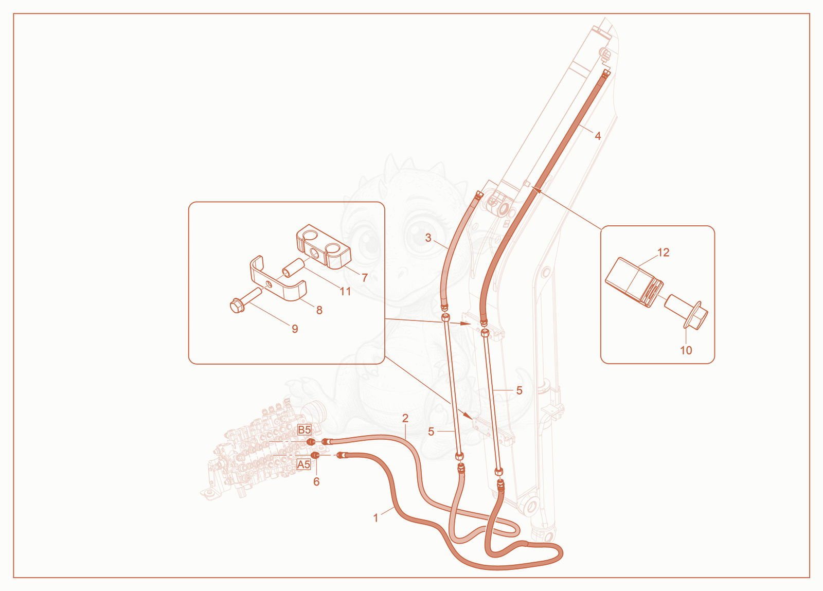 Exploded parts diagram of the Dipper Arm Operation of a Wacker Neuson ET40(E33-01), with numbered balloons