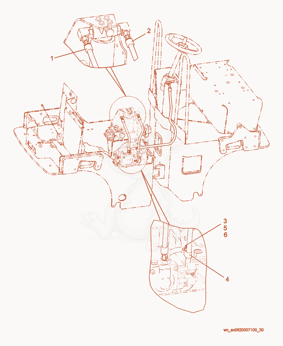 Exploded parts diagram of the Steering Hydraulic System - Return of a Wacker Neuson RD27-120, with numbered balloons