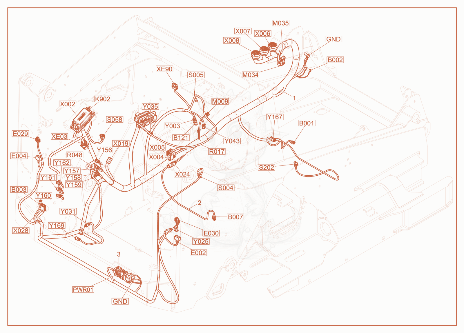 Exploded parts diagram of the Wire Harness Chassis, Engine of a Wacker Neuson ST27, with numbered balloons