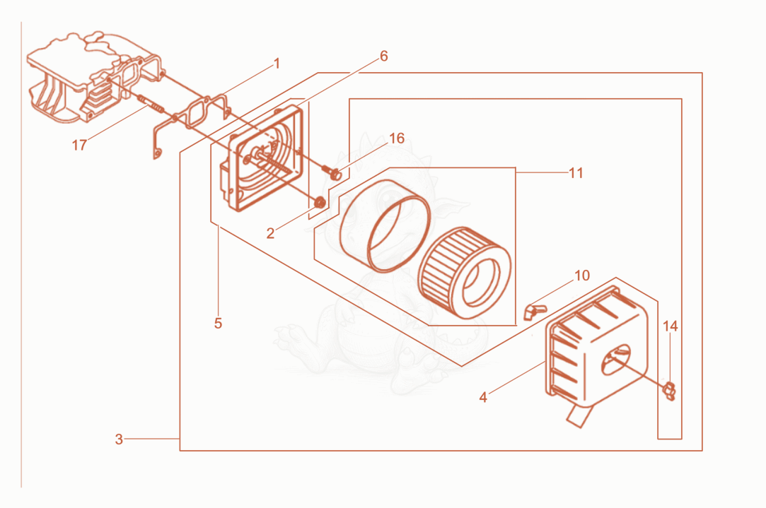 Exploded parts diagram of the Air Cleaner of a Wacker Neuson DPU45YEHEU, with numbered balloons