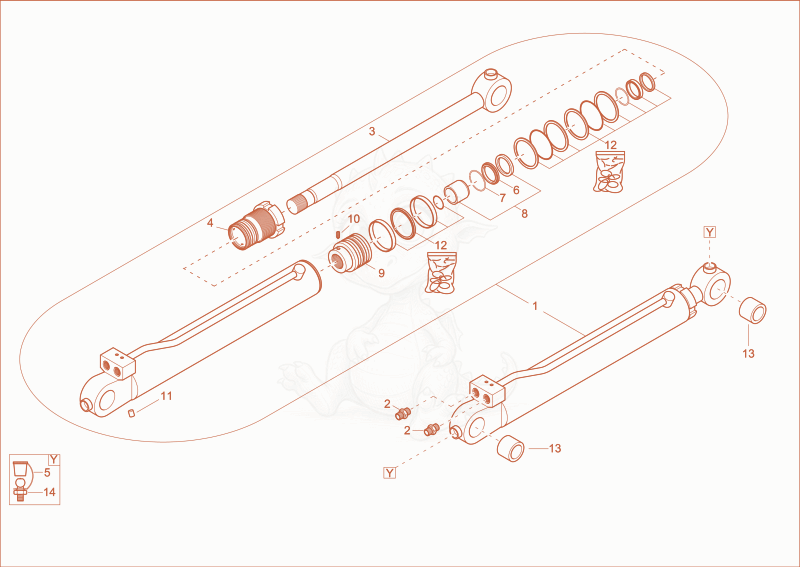 Exploded parts diagram of the dipper arm cylinder of a Wacker Neuson 2503, with numbered balloons
