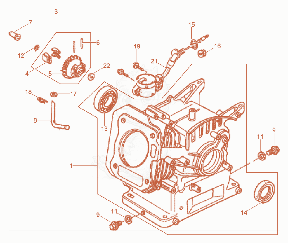 Exploded parts diagram of the Cylinder housing of a Wacker Neuson VP2050AWUS, with numbered balloons